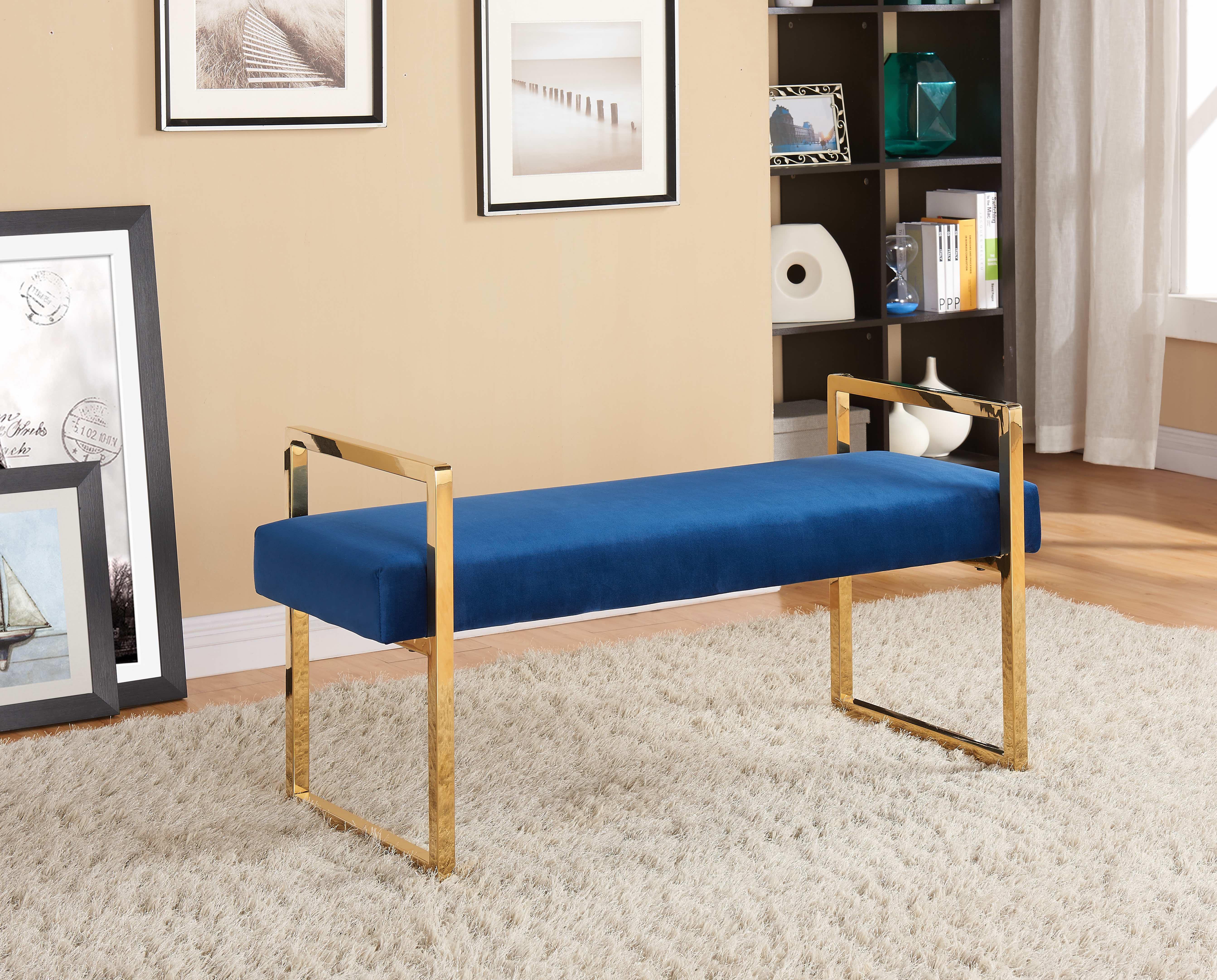 

    
Meridian Furniture 111 Olivia Bench in Navy Velvet w/ Gold Stainless Steel Legs
