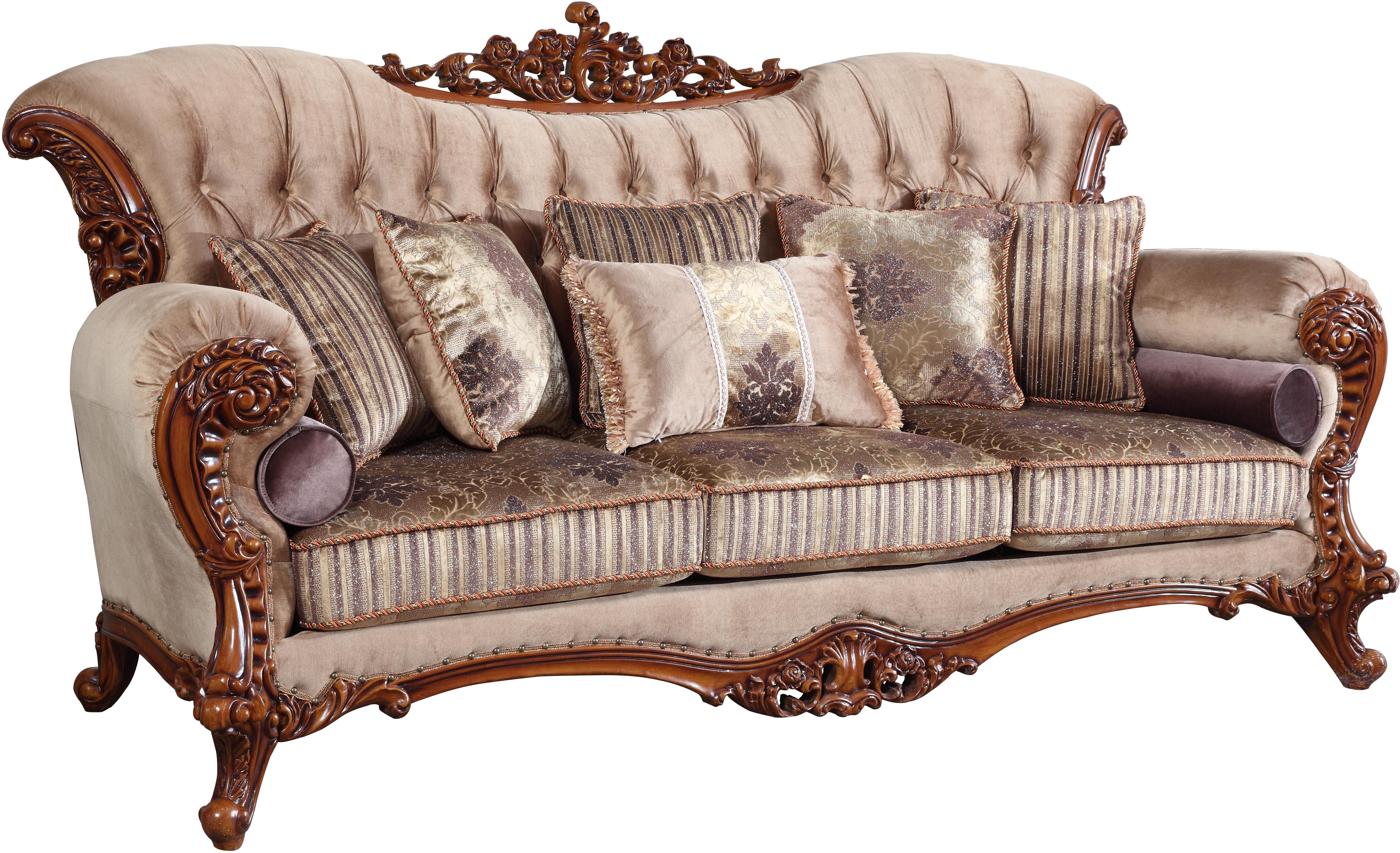 

    
Meridian 605 Bordeaux Beige Living Room Sofa Carved Wood Traditional Classic
