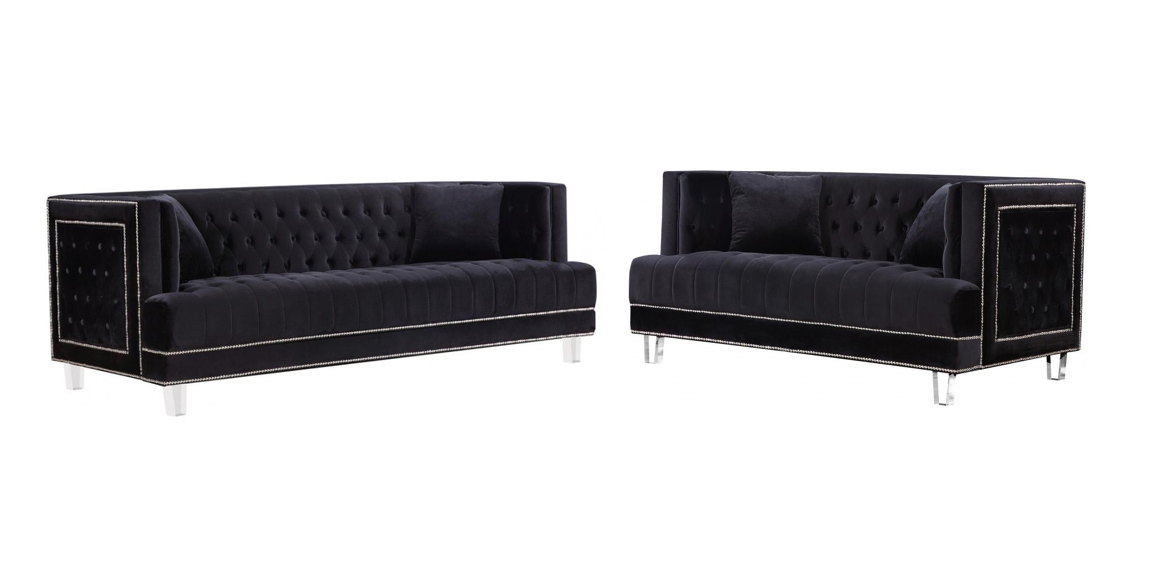 

    
Black Velvet Tufted Sofa Set 2Pcs Lucas 609BL-S Meridian Contemporary Modern
