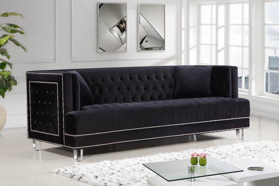

    
Black Velvet Tufted Sofa Set 4Pcs Lucas 609BL-S Meridian Contemporary Modern
