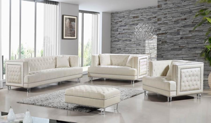 

    
Cream Velvet Fabric Sofa Set w/Ottoman 4Pcs Modern Meridian Furniture 609 Lucas
