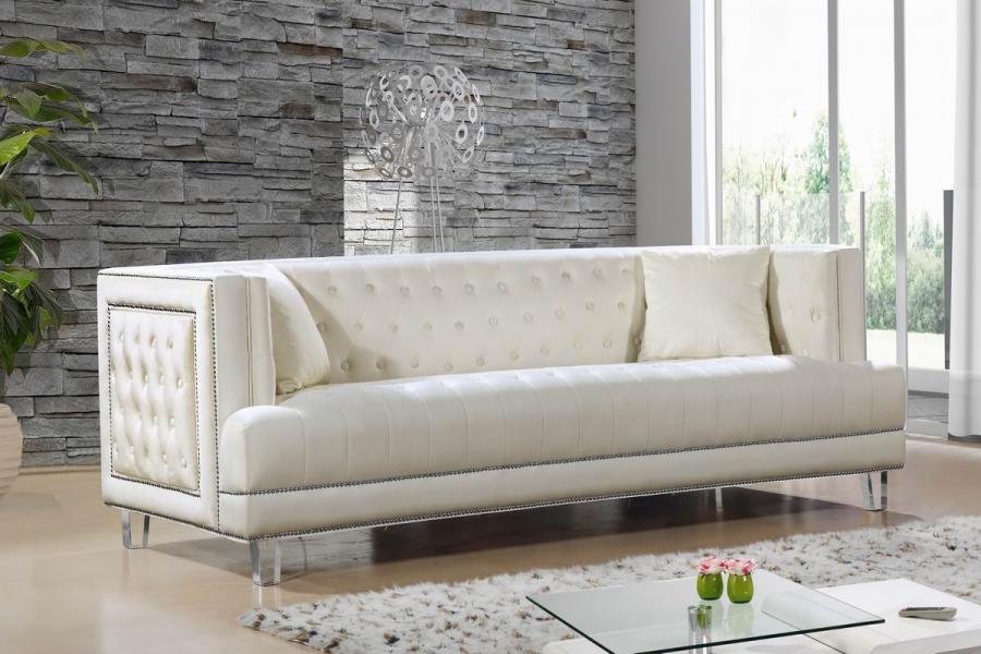 

    
Cream Velvet Fabric Acrylic Legs Sofa Modern Meridian Furniture 609 Lucas
