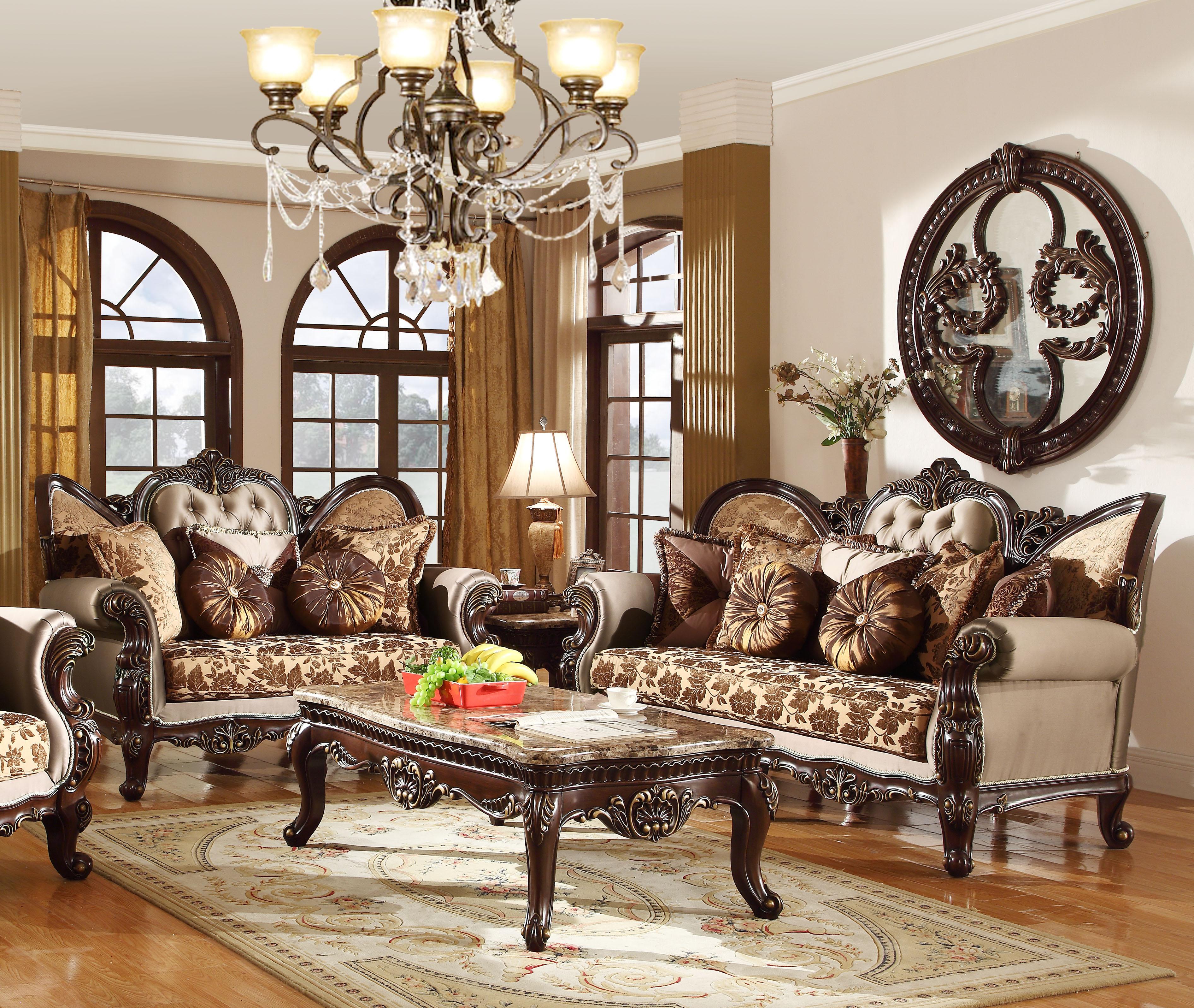 

    
Meridian 610 Catania Dark Cherry Living Room Set 2Pcs Carved Wood Traditional
