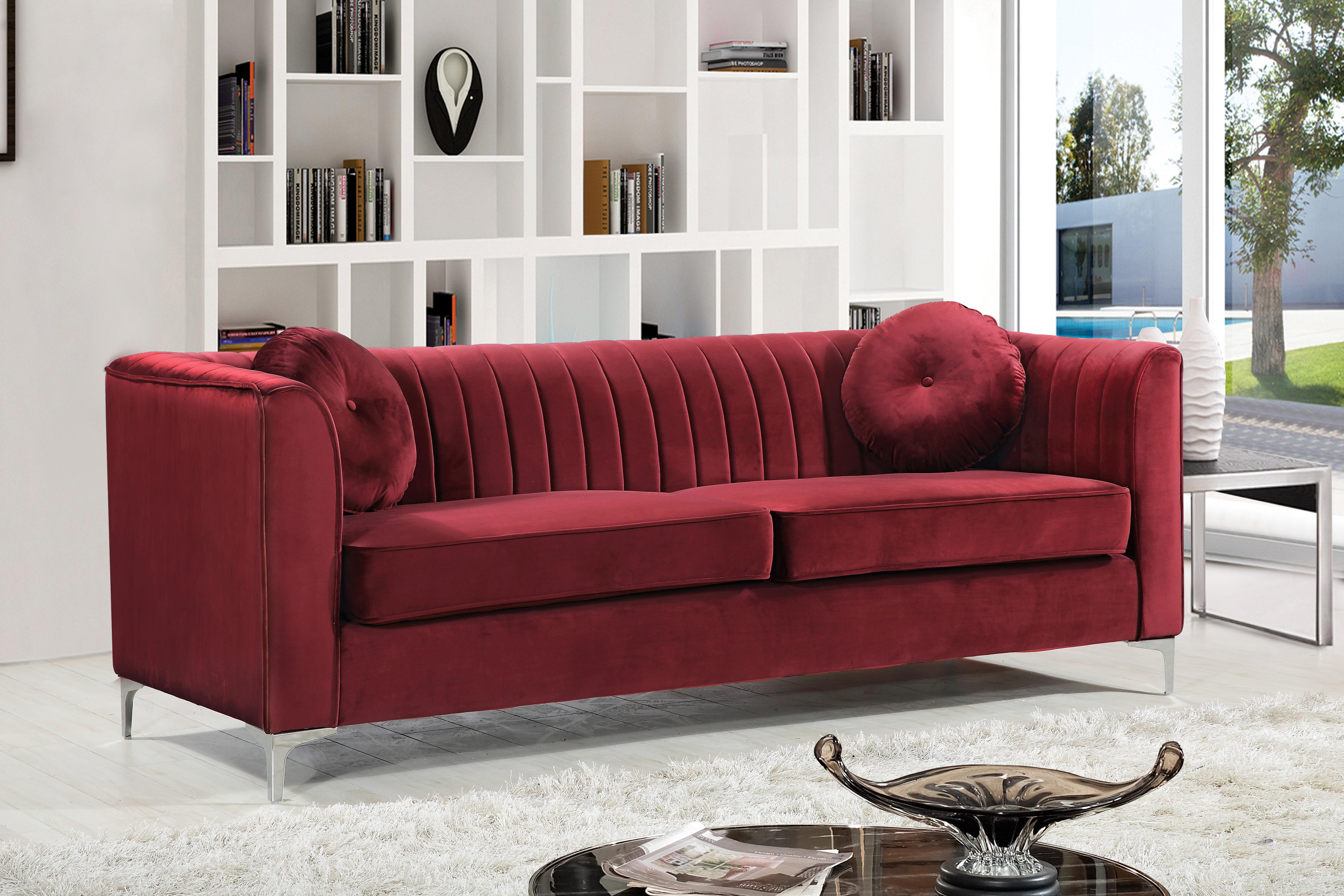 

    
Burgundy Velvet Sofa Set 2Pcs Isabelle 612Burg-S Meridian Contemporary Modern

