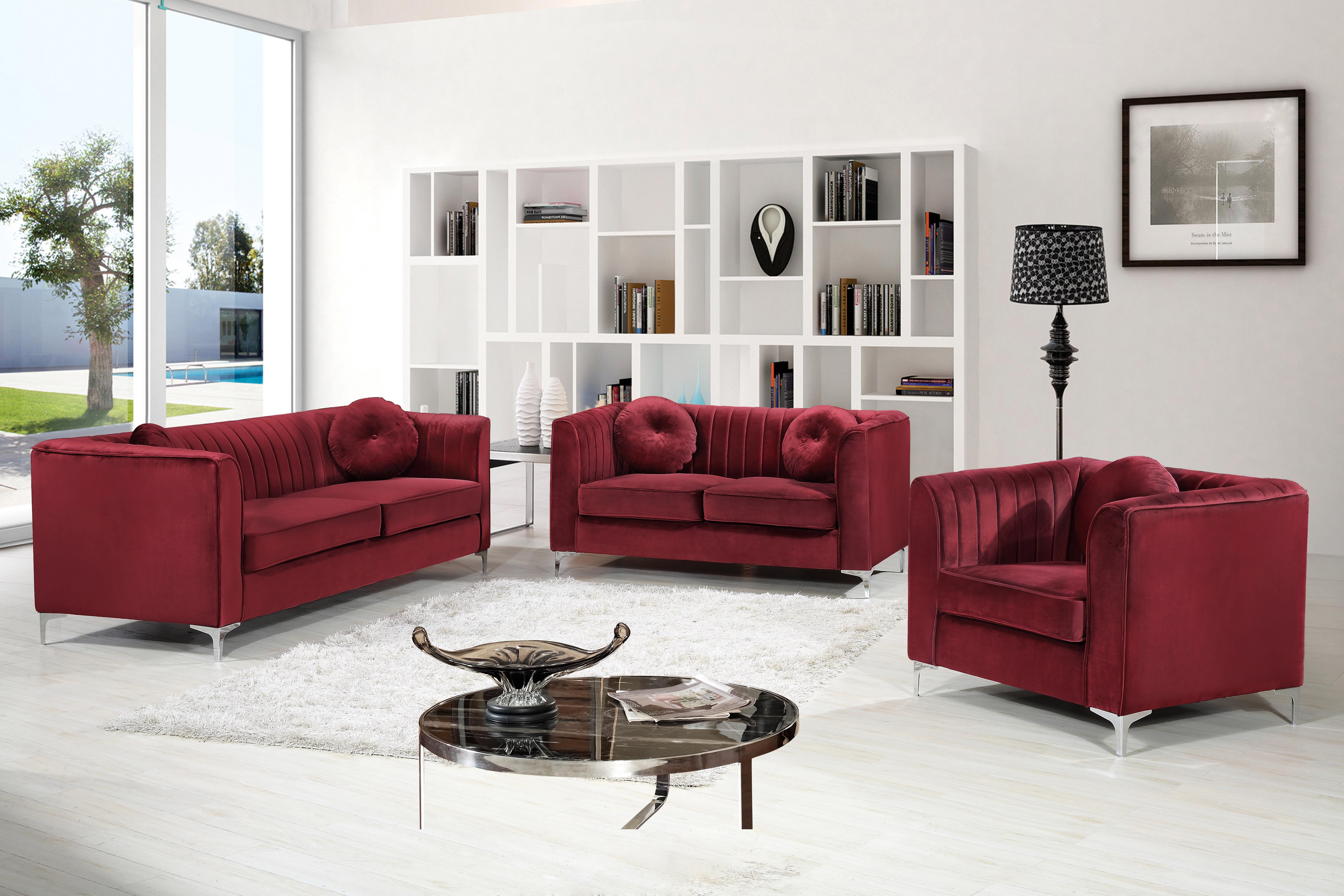 Contemporary Sofa Set Isabelle 612Burg-S-Set-3 612Burg-S-Set-3 in Burgundy Velvet