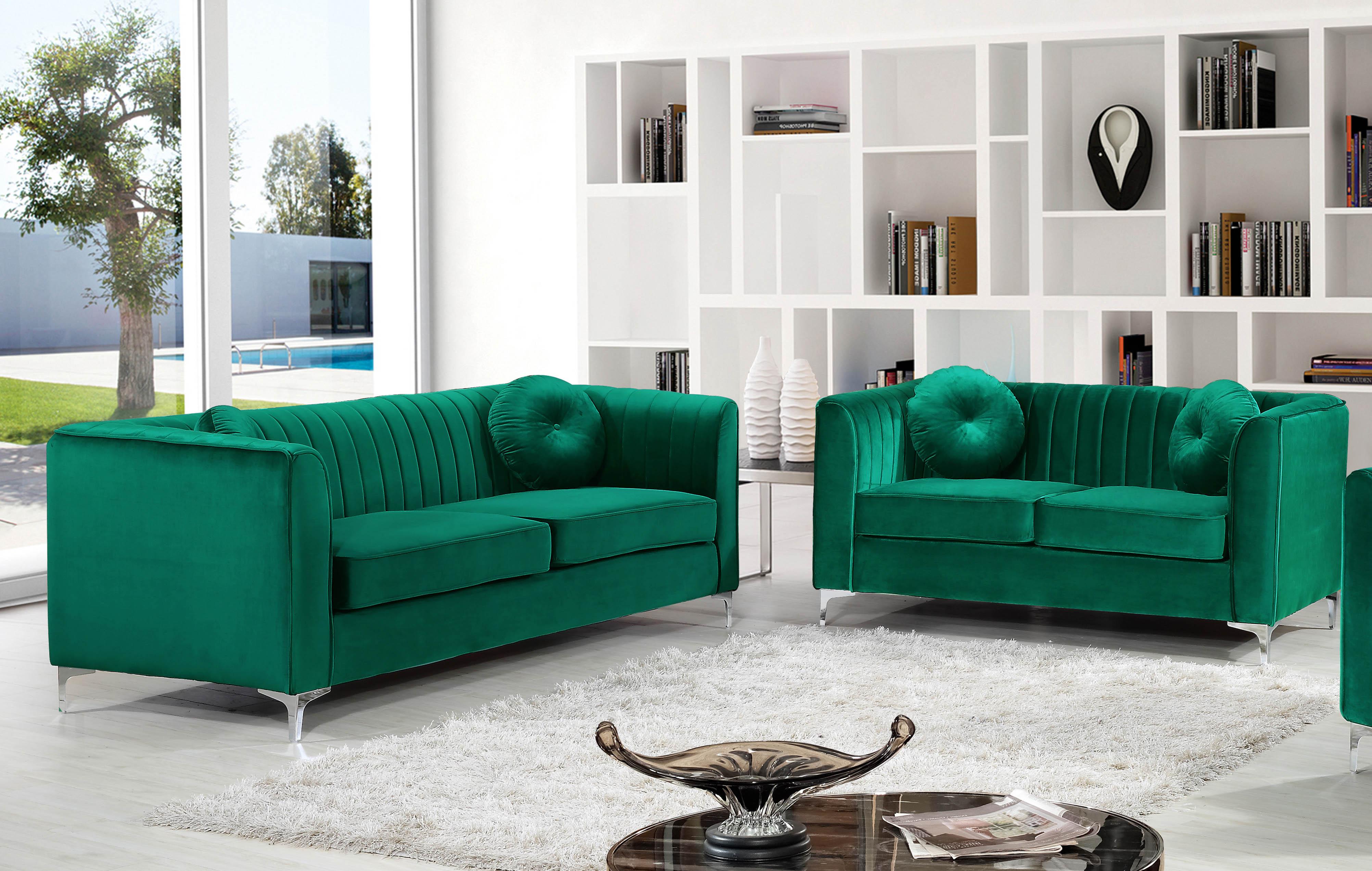 

    
Green Velvet Sofa Set 2Pcs Isabelle 612Green-S Meridian Contemporary Modern
