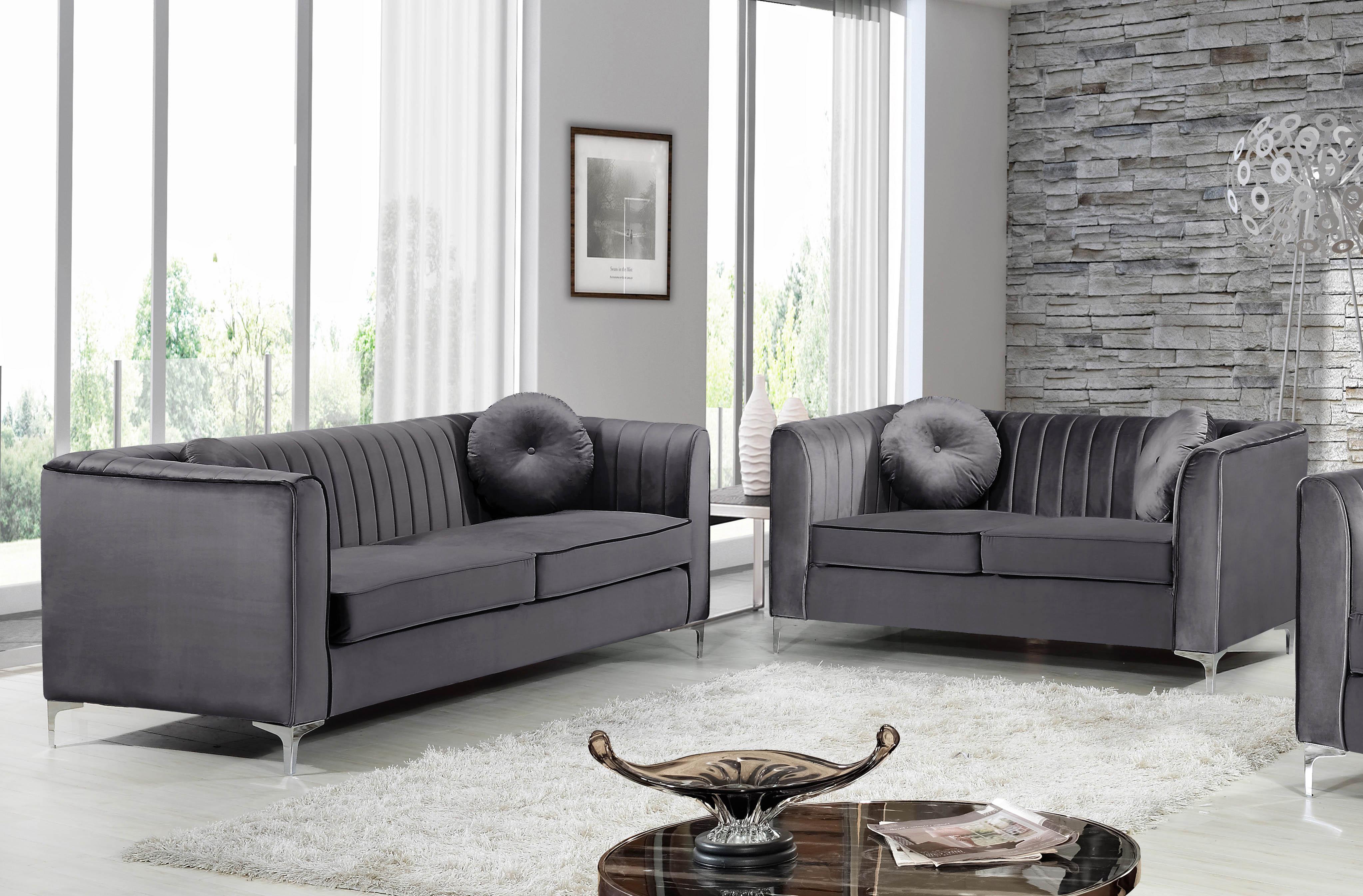

    
Grey Velvet Sofa Set 2Pcs Isabelle 612Grey-S Meridian Contemporary Modern
