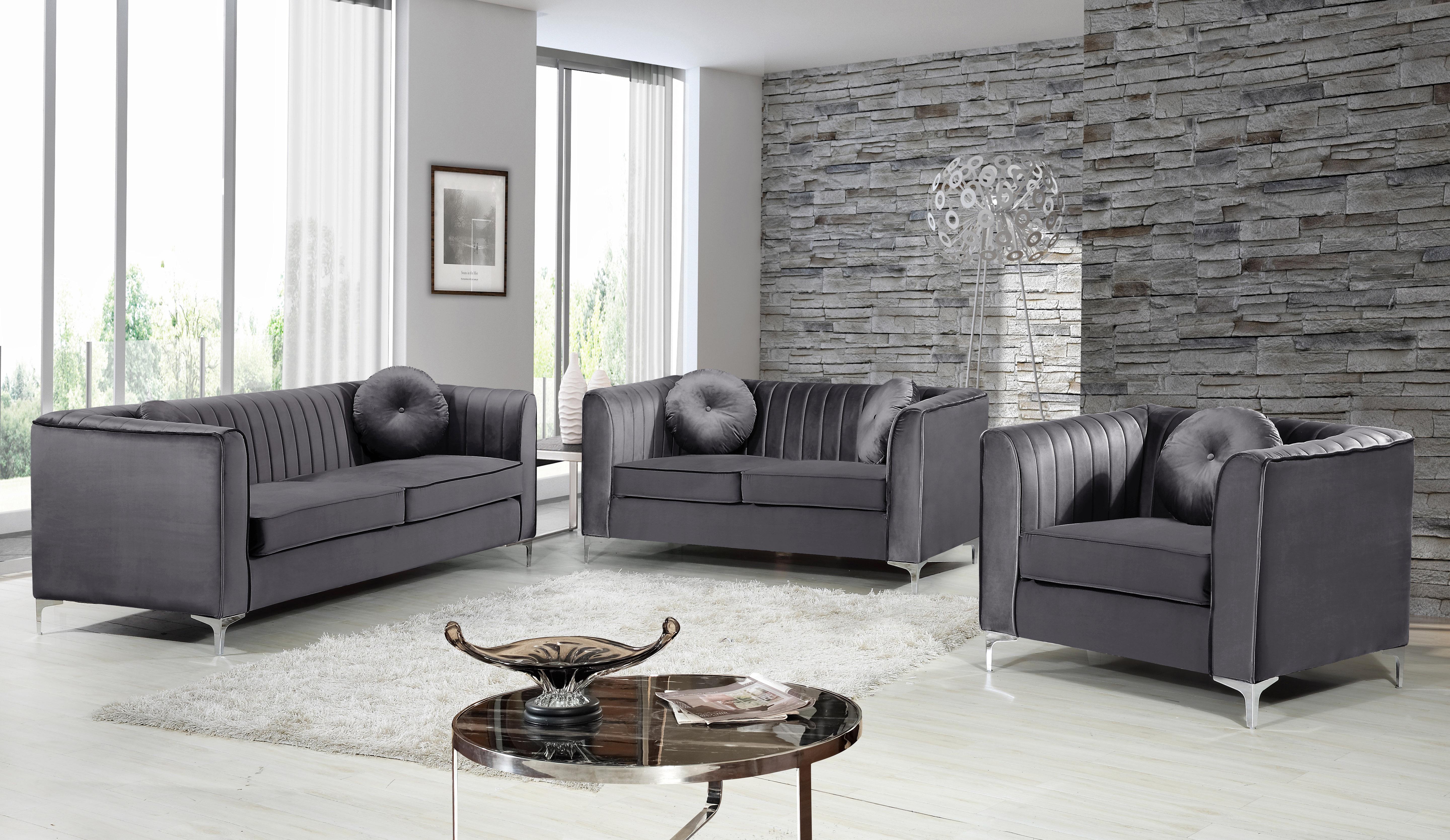 

    
Grey Velvet Sofa Set 3Pcs Isabelle 612Grey-S Meridian Contemporary Modern
