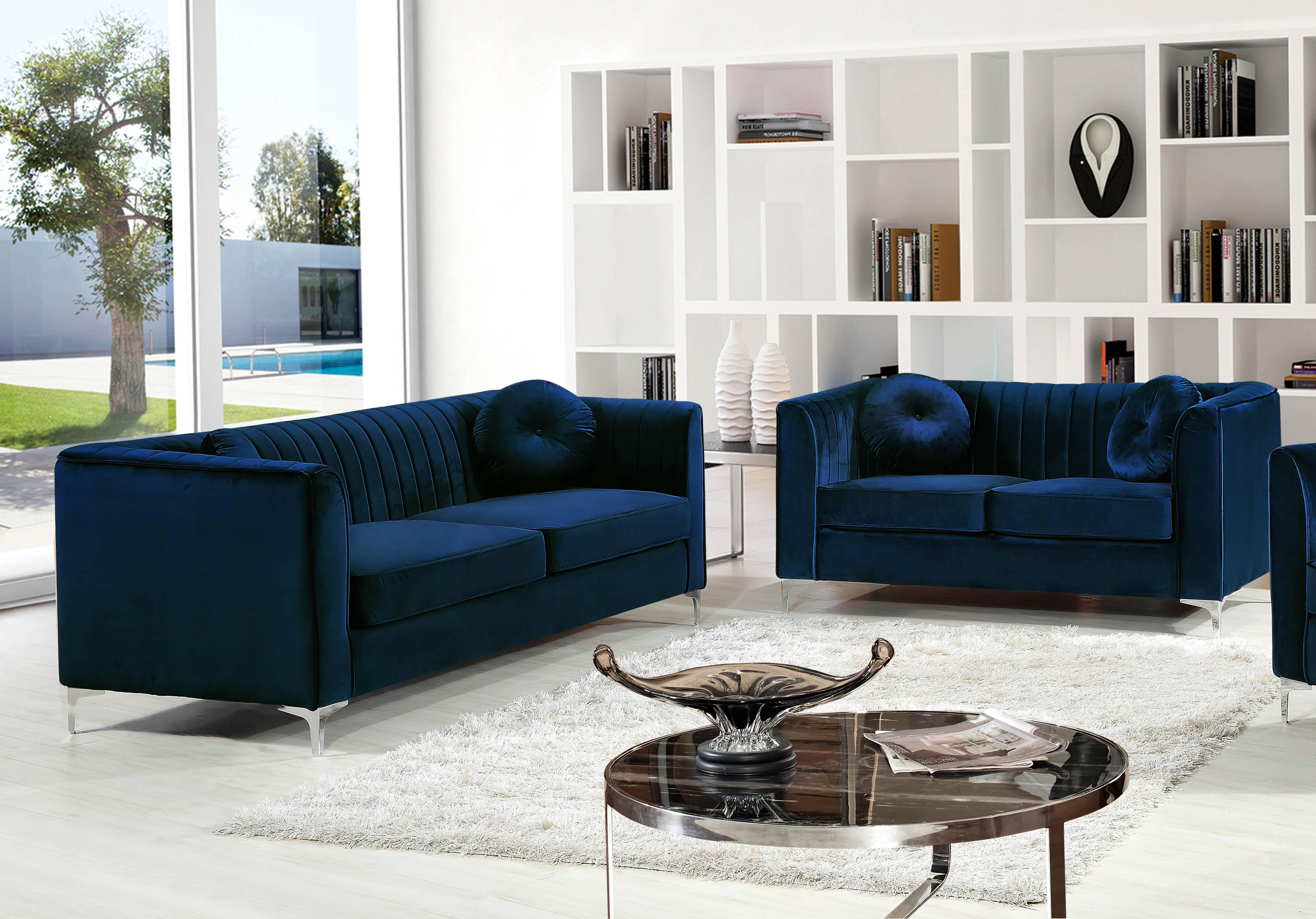 

    
Navy Velvet Sofa Set 2Pcs Isabelle 612Navy-S Meridian Contemporary Modern
