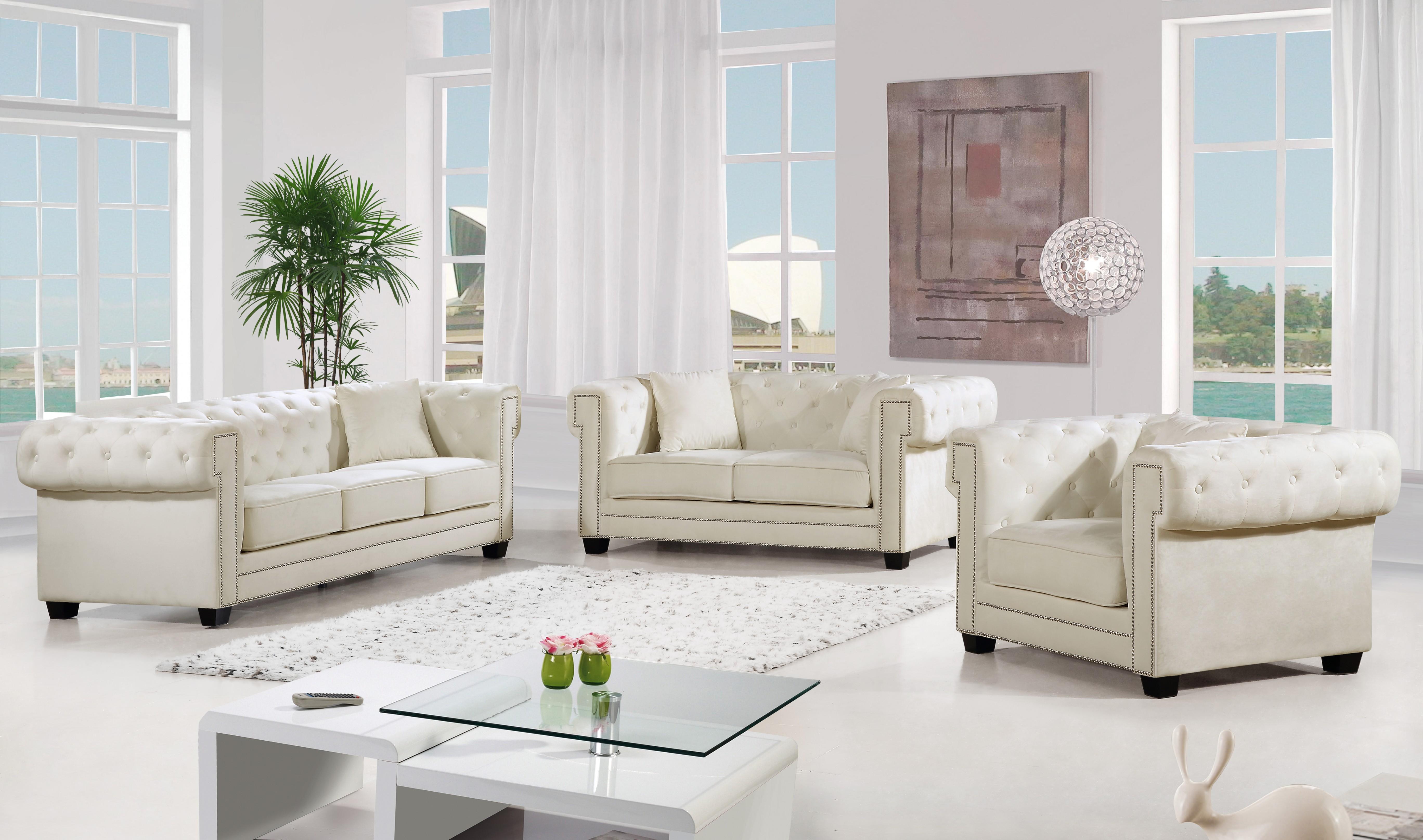

    
Cream Tufted Velvet Sofa Set 3Pcs Bowery 614Cream-S Meridian Contemporary Modern
