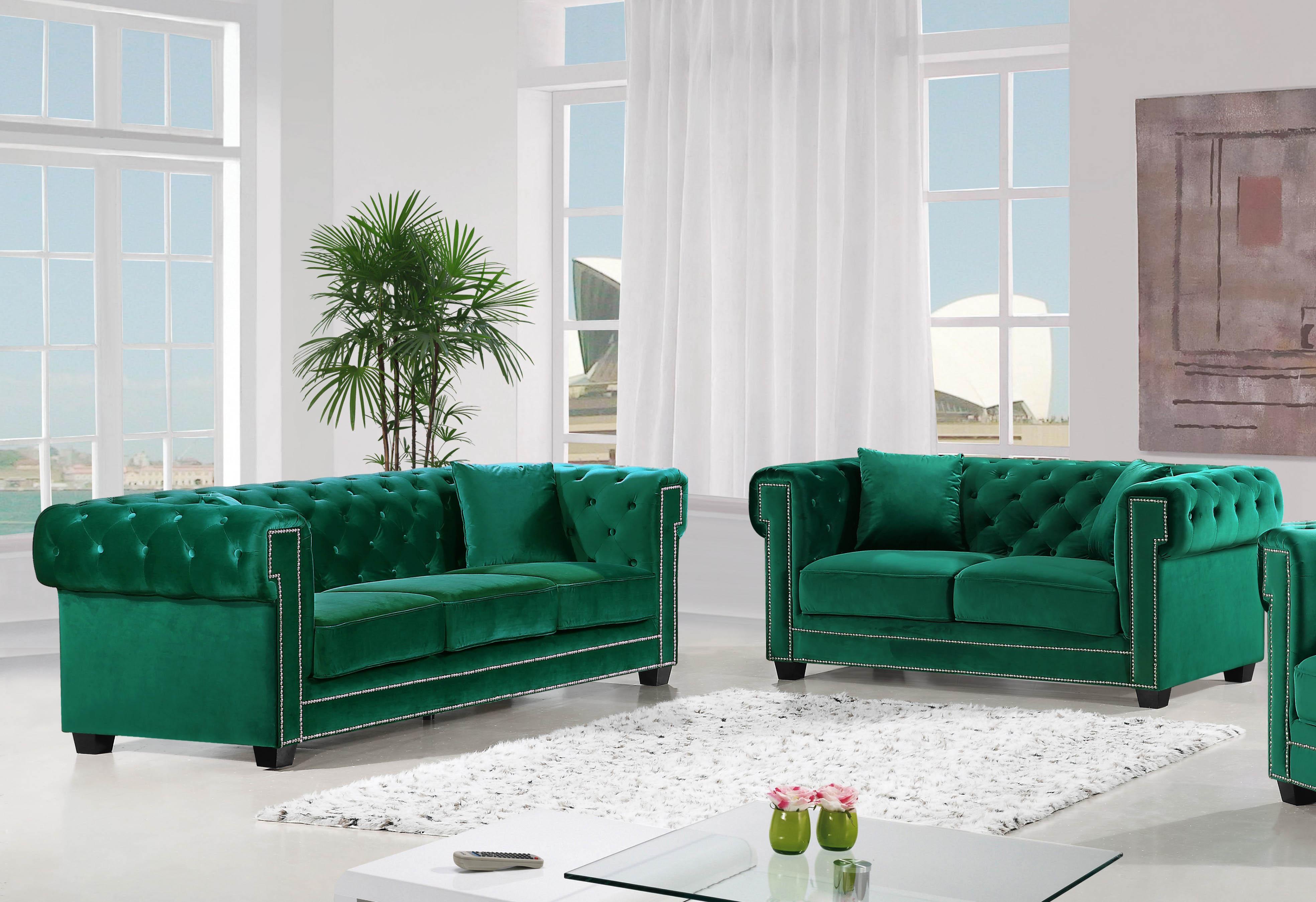 Contemporary Sofa Set Bowery 614Green-S-Set-2 614Green-S-Set-2 in Green Velvet