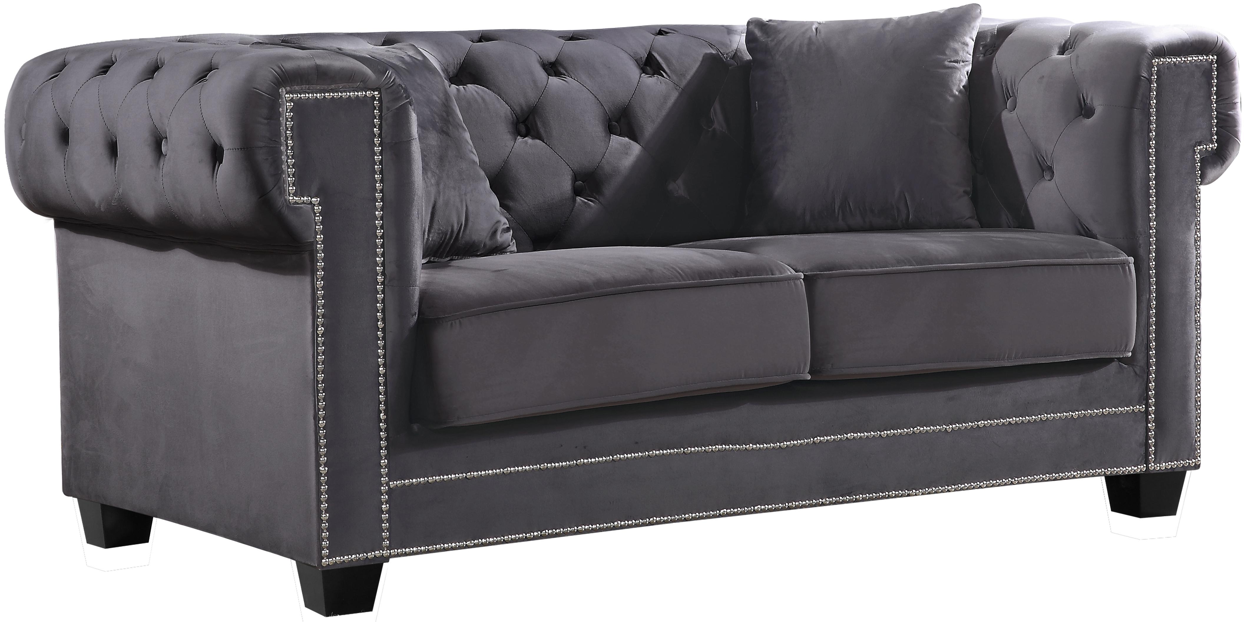 

    
Grey Tufted Velvet Sofa Set 2Pcs Bowery 614Grey-S Meridian Contemporary
