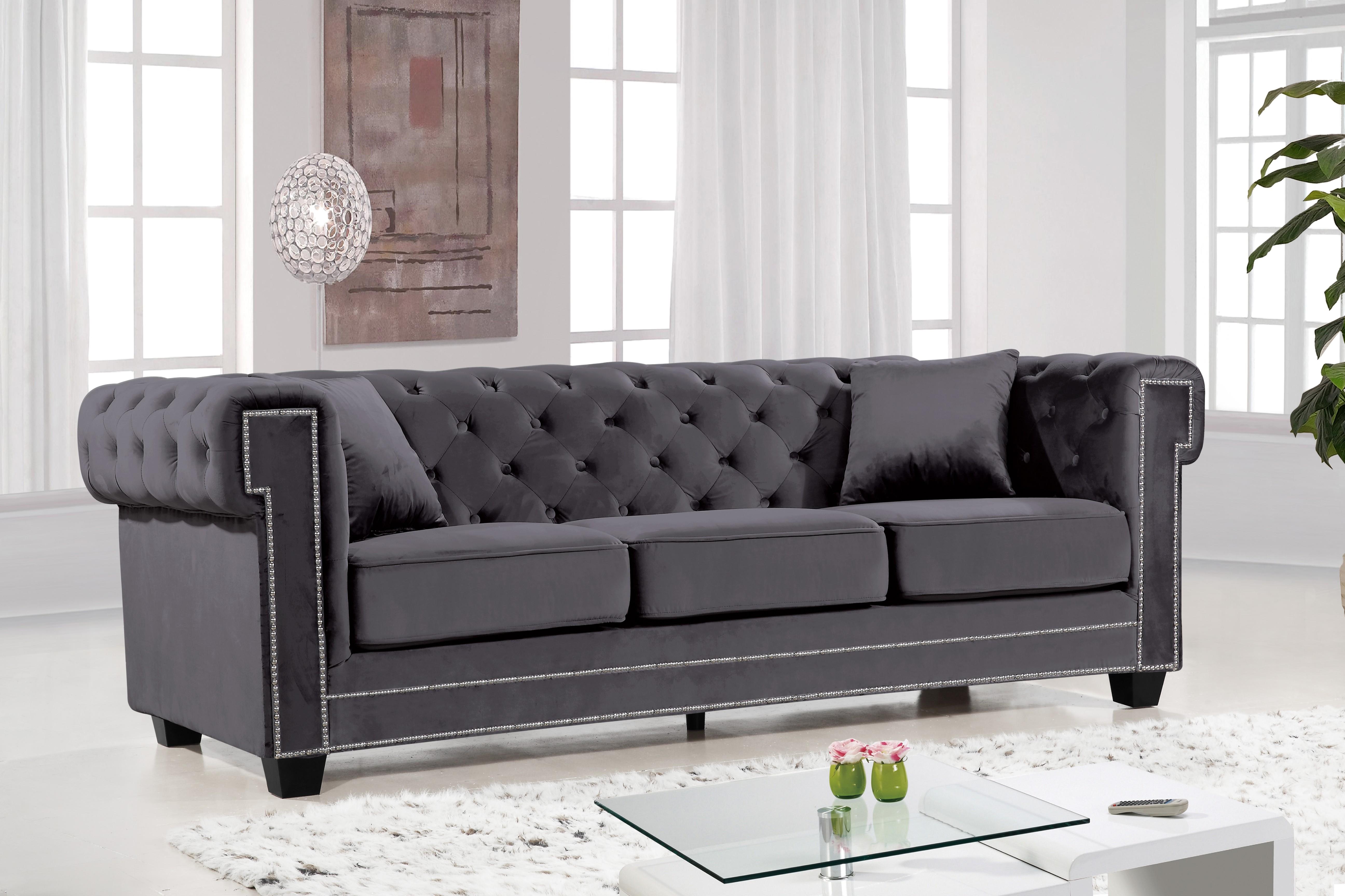 Contemporary Sofa 614 Bowery Grey 614Grey-S in Gray Velvet