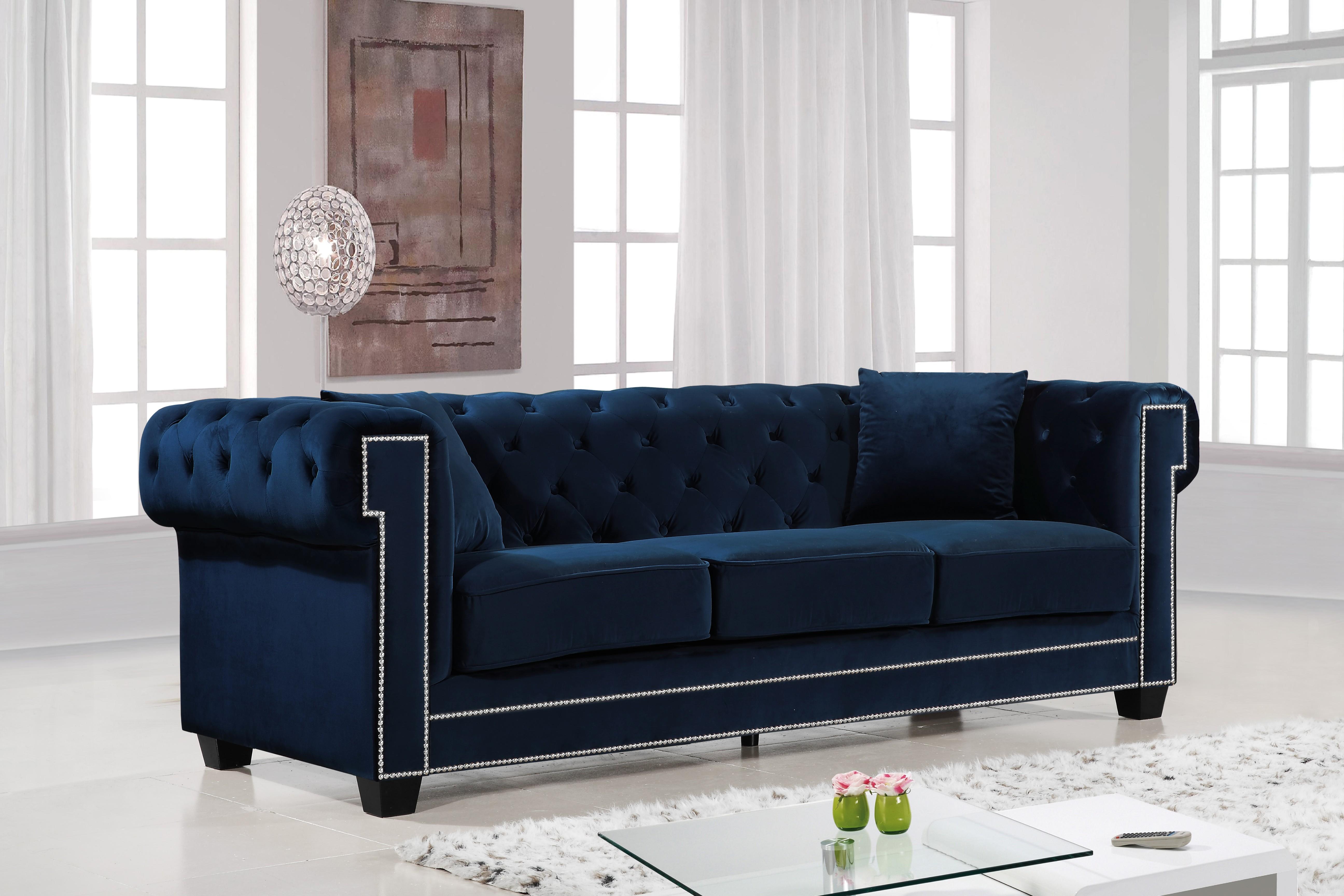 

    
Navy Velvet Sofa Set 2Pcs Bowery 614Navy-S Meridian Contemporary Modern
