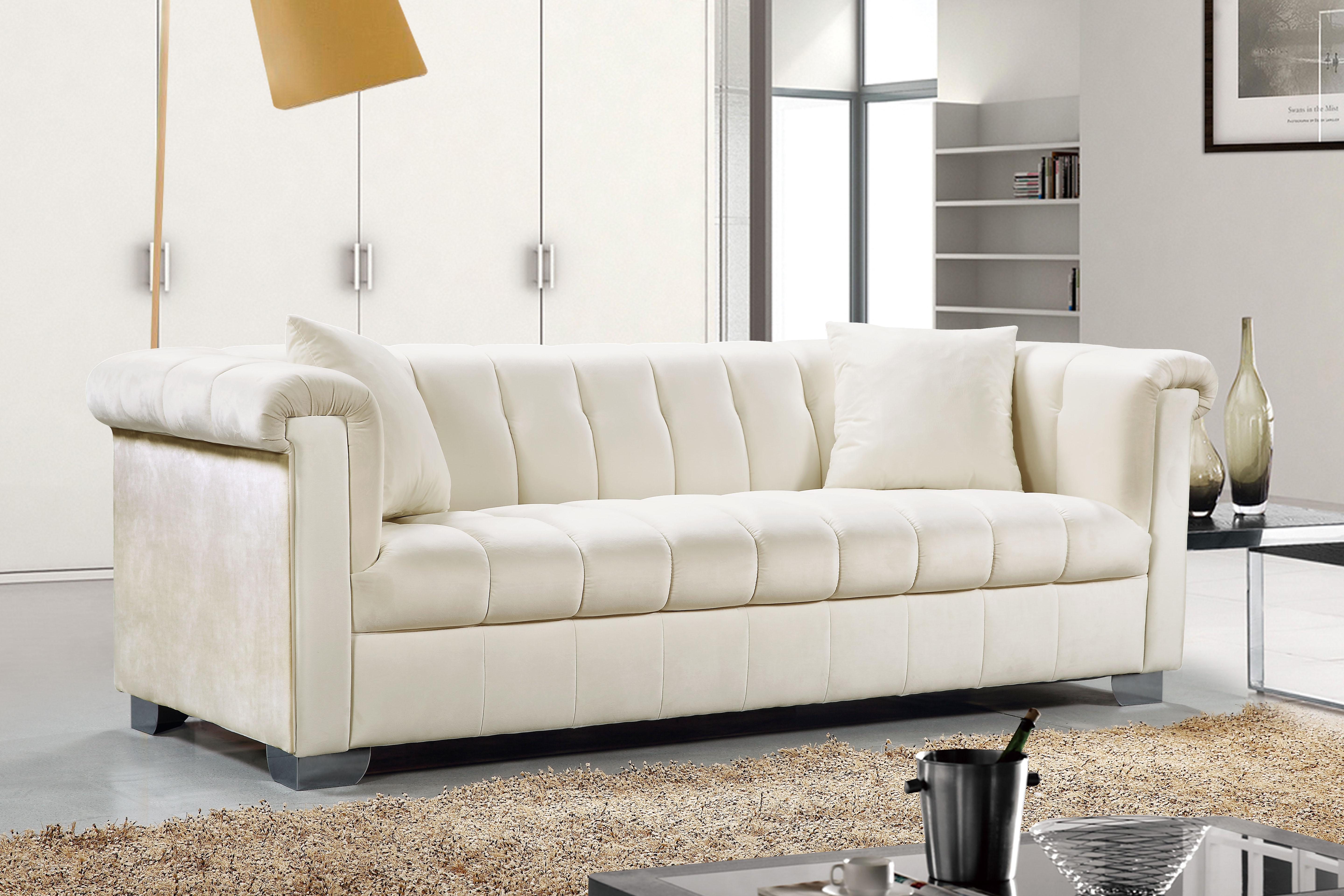 

    
Cream Velvet Tufted Sofa Set 3Pcs Kayla 615Cream-S Meridian Contemporary

