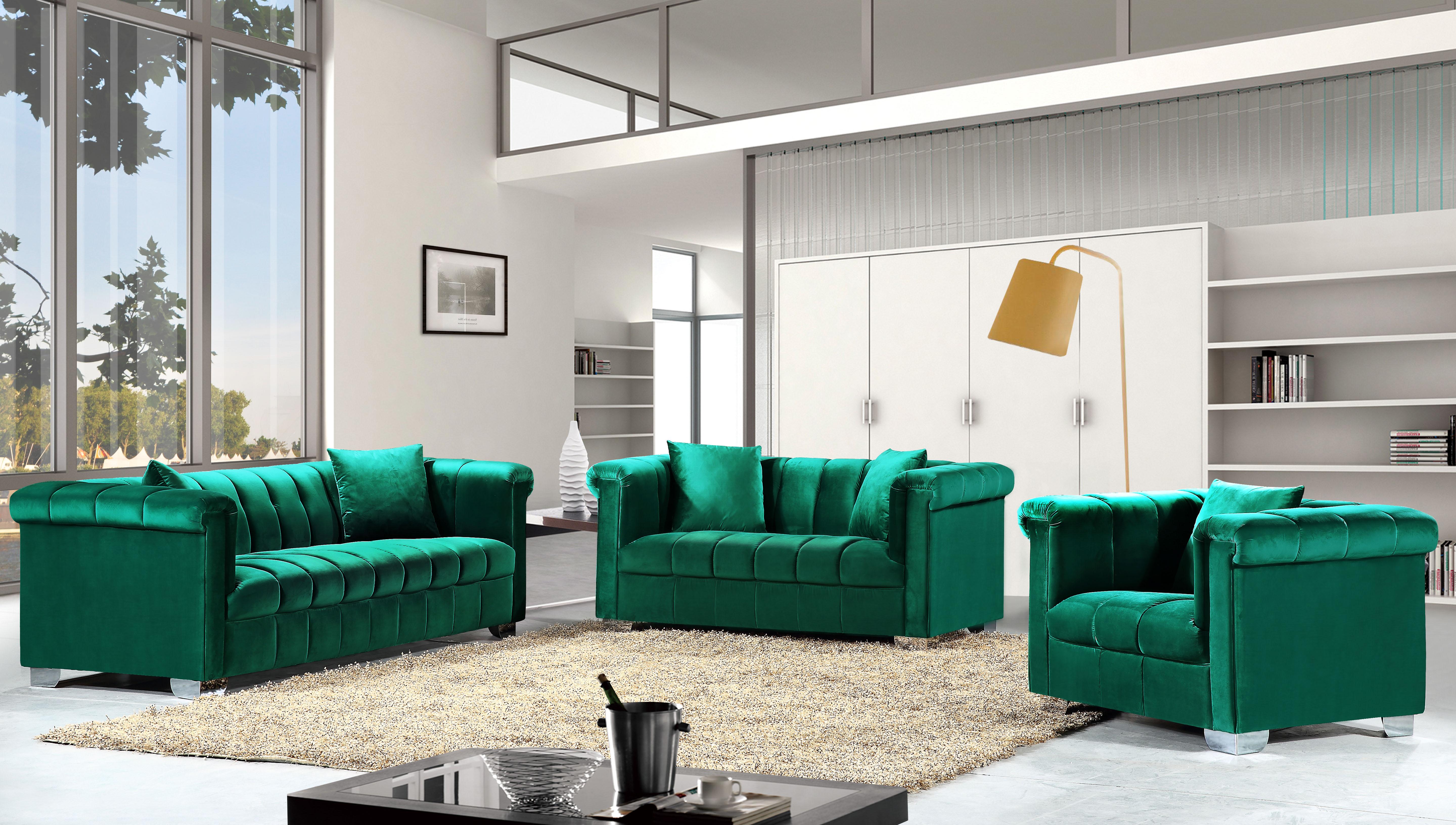 

    
Green Velvet Tufted Sofa Set 3Pcs Kayla 615Green-S Meridian Contemporary Modern
