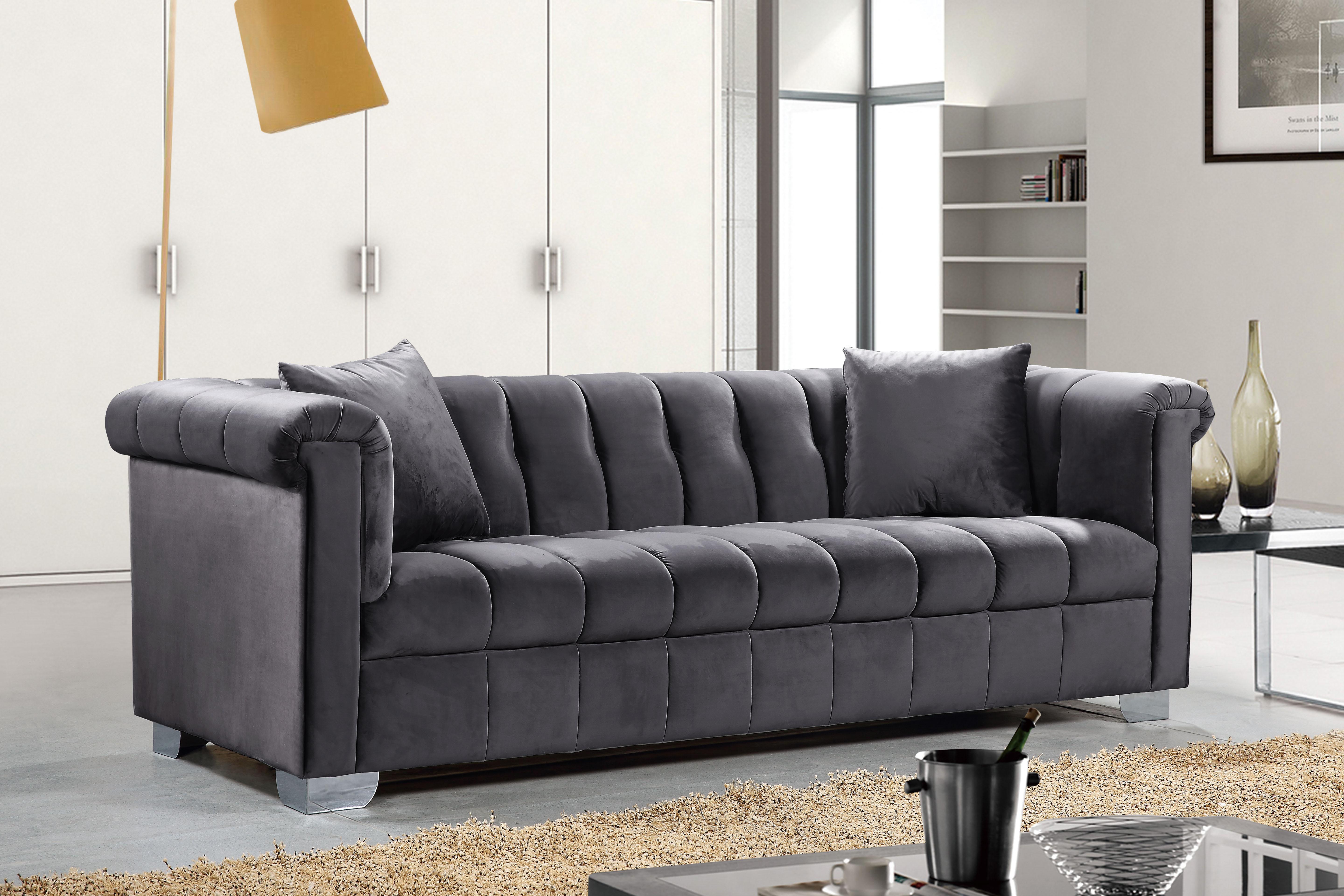 

    
Grey Velvet Tufted Sofa Set 3Pcs Kayla 615Grey-S Meridian Contemporary Modern
