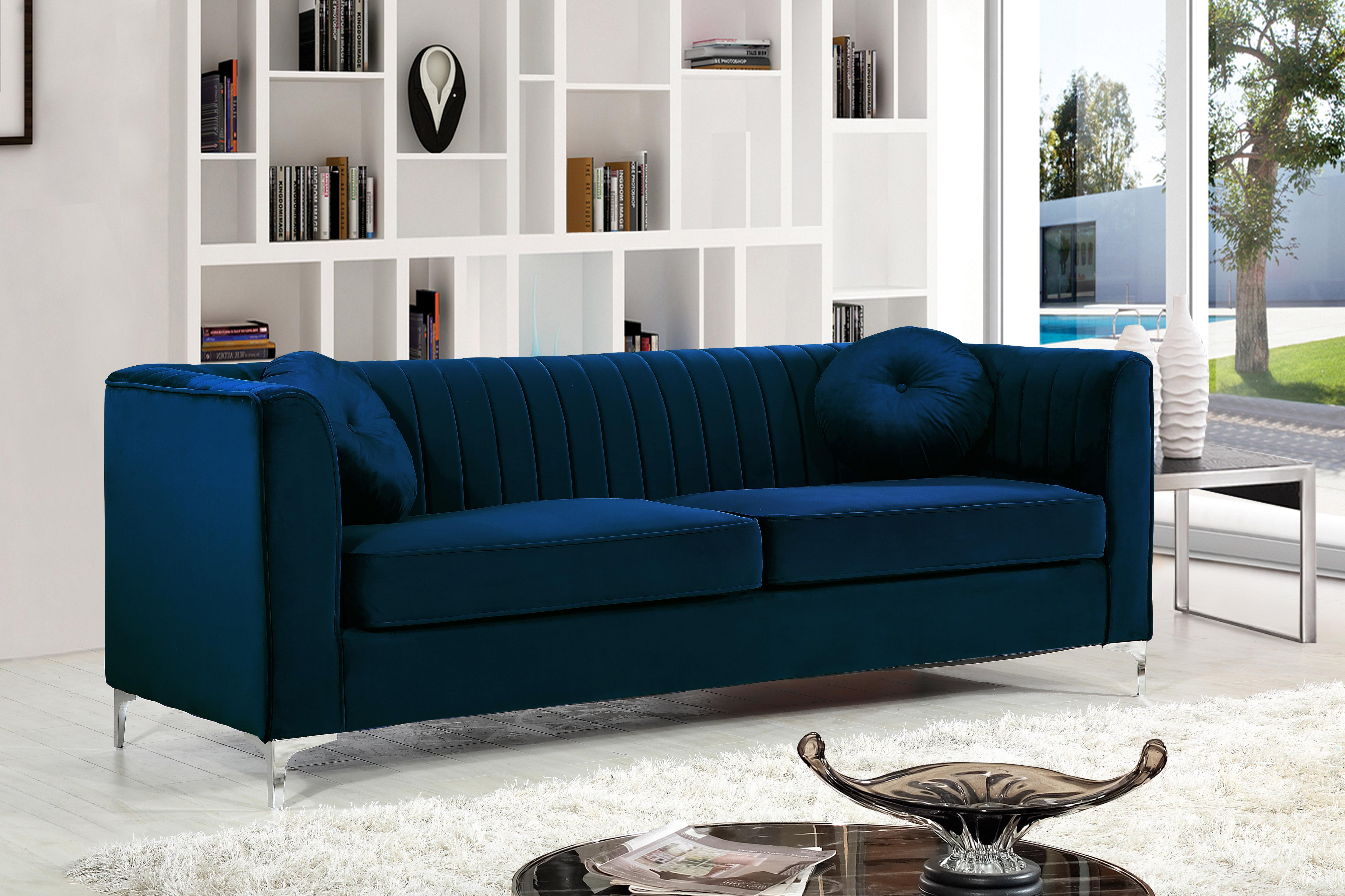

    
Navy Velvet Tufted Sofa Set 2Pcs Kayla 615Navy-S Meridian Contemporary Modern
