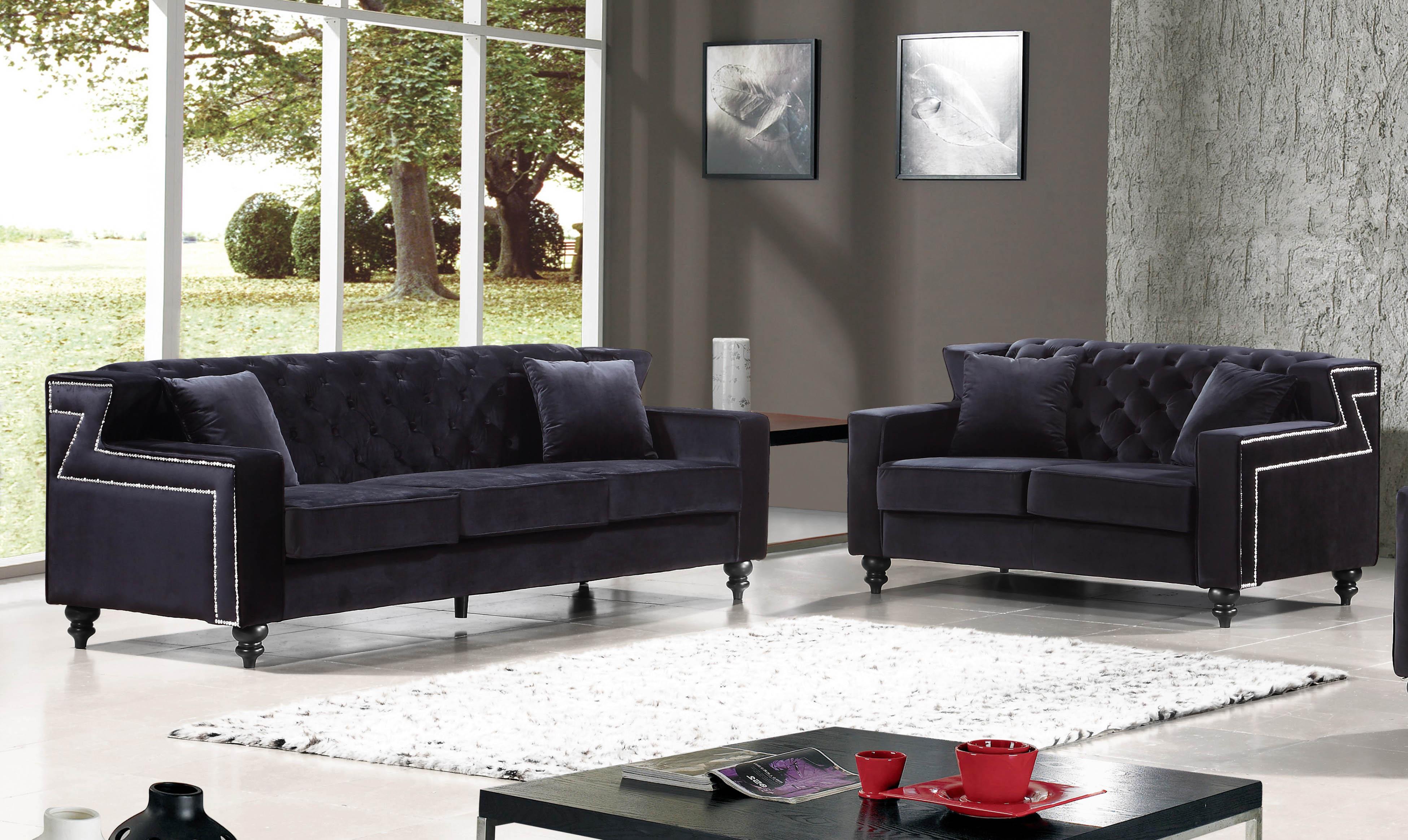 

    
Meridian Furniture 616 Harley Black Velvet Tufted Back Sofa & Loveseat Set 2 Pcs Modern
