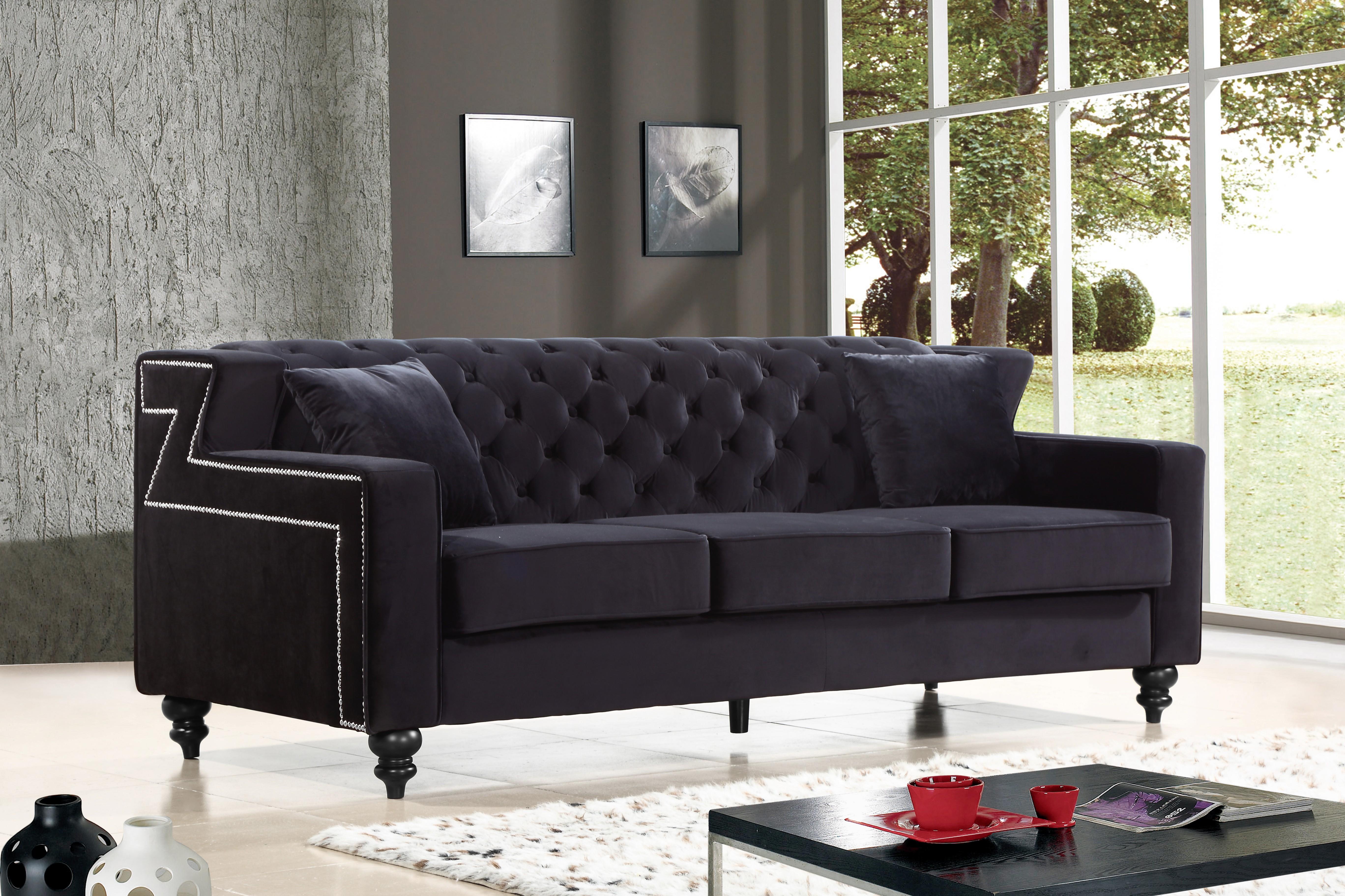 

    
Meridian Furniture 616 Harley Black Velvet Tufted Back Modern Sofa
