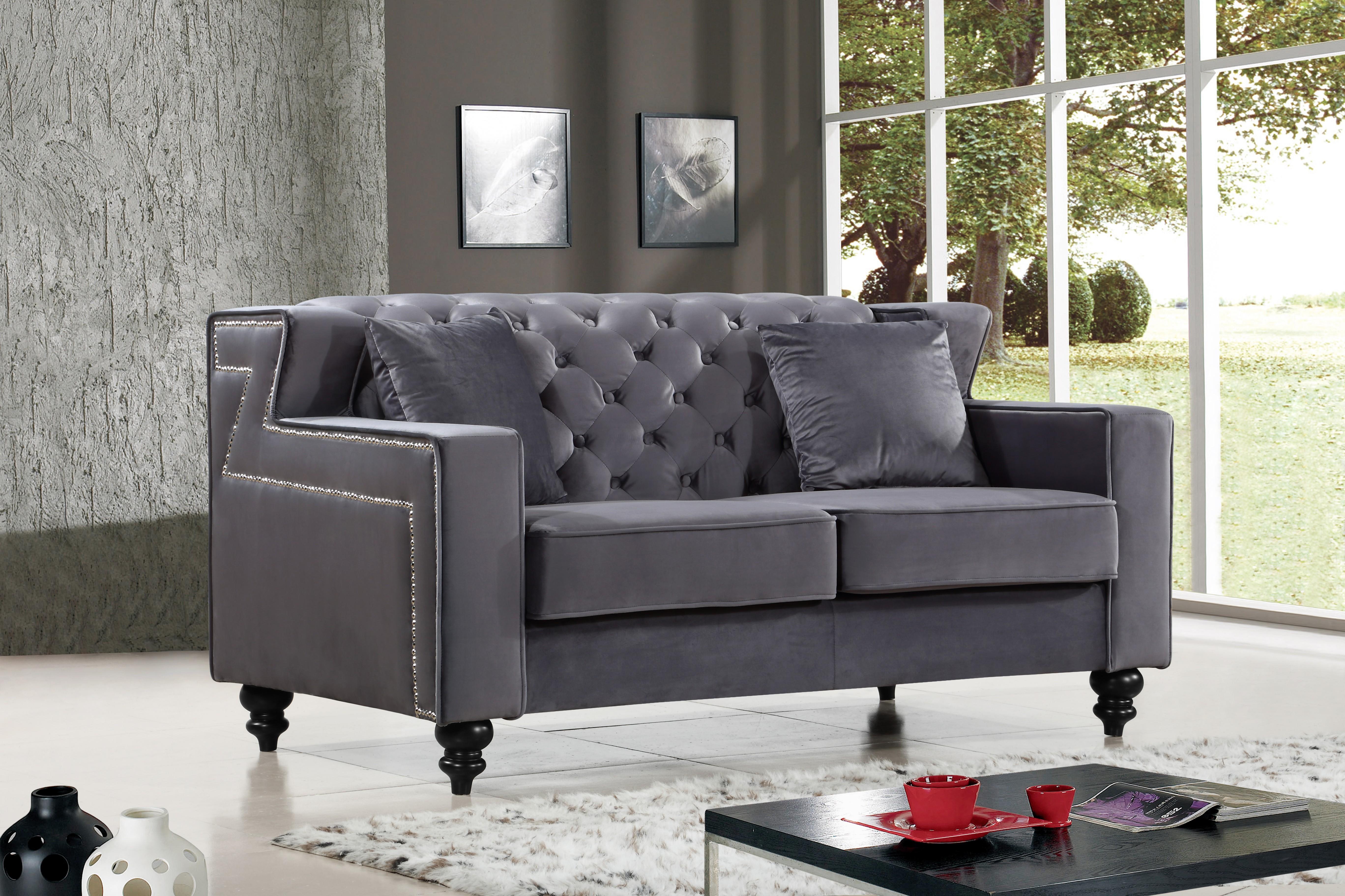 

    
616Grey-Set-2 Meridian Furniture 616 Harley Grey Velvet Tufted Back Sofa & Loveseat Set 2 Pcs Modern
