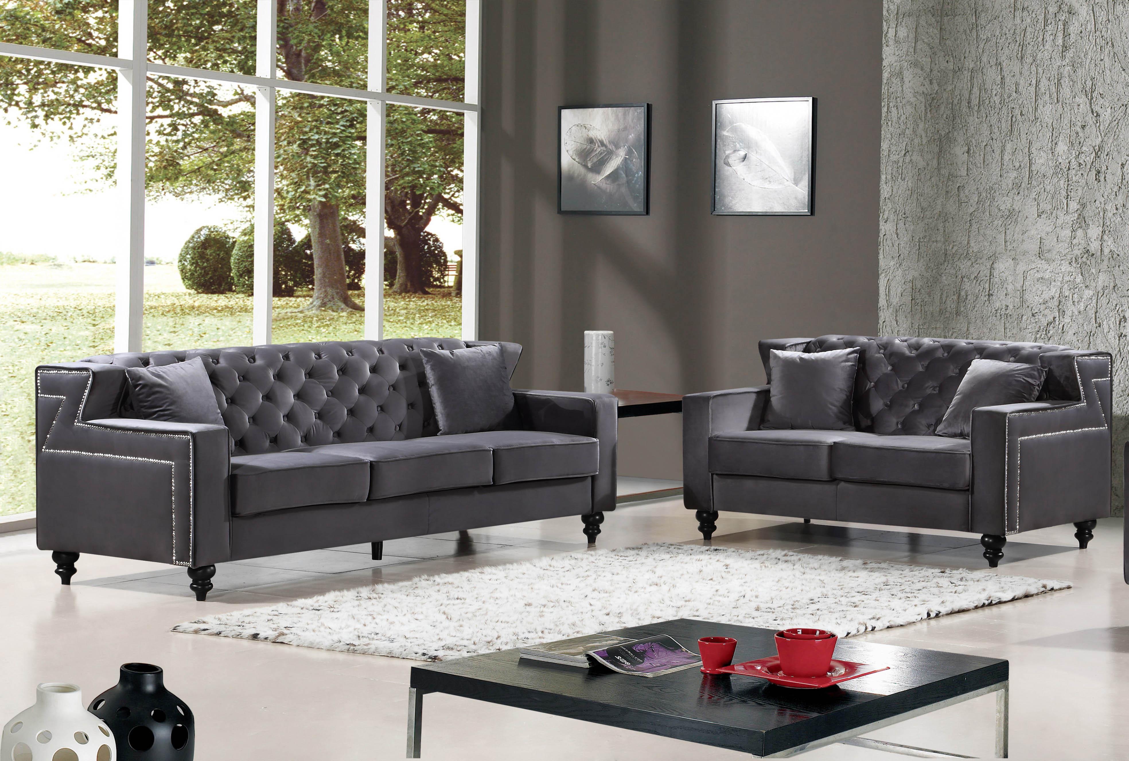 

    
Meridian Furniture 616 Harley Grey Velvet Tufted Back Sofa & Loveseat Set 2 Pcs Modern
