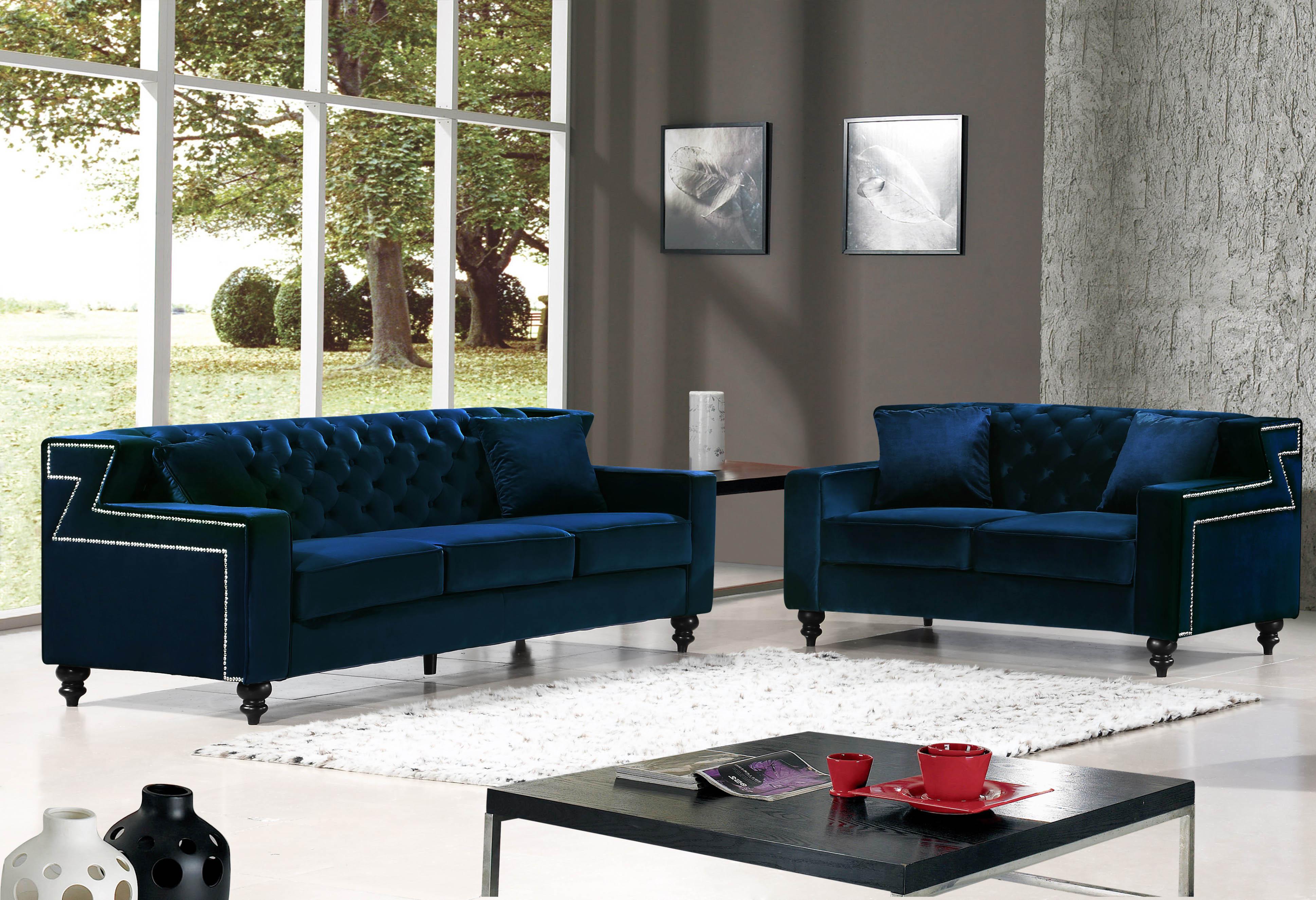 

    
Meridian Furniture 616 Harley Navy Velvet Tufted Back Sofa & Loveseat Set 2 Pcs Modern
