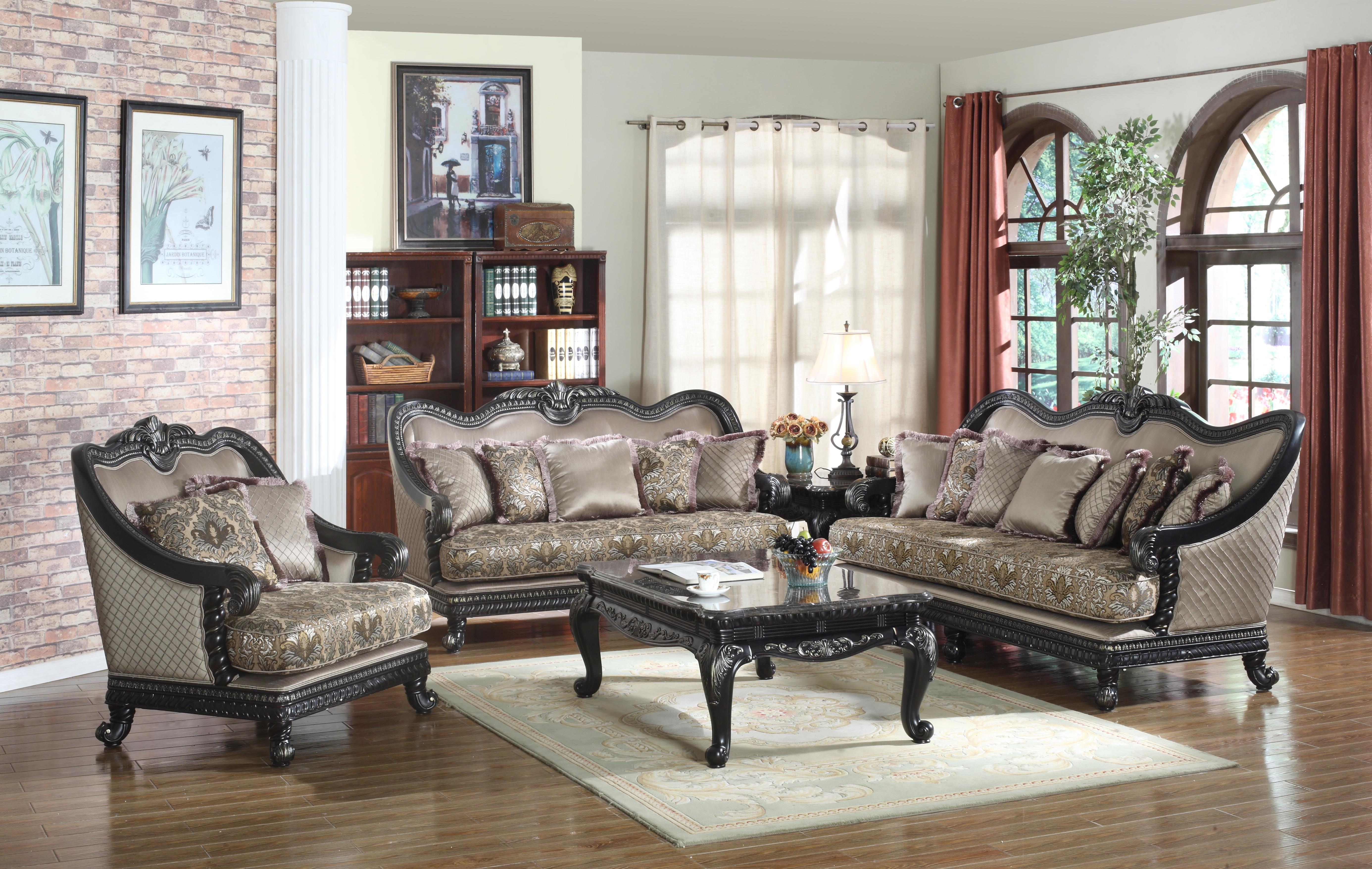 

    
Meridian Furniture 618 Florence Sofa Loveseat & Chair Set 3 Pcs Carved Wood Classic
