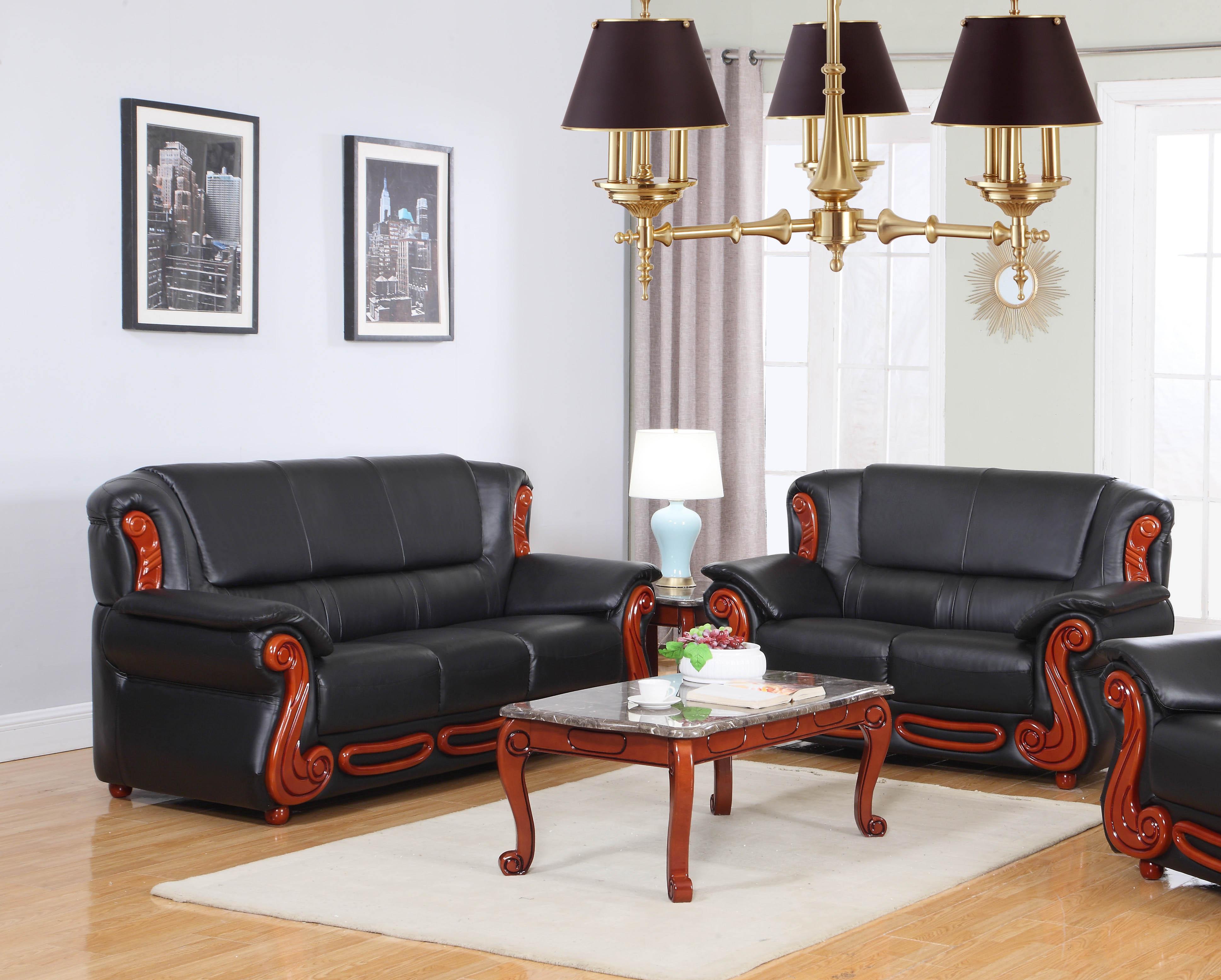 

    
Meridian 632 Bella Black Bonded Leather Living Room Set 2Ps Traditional Classic
