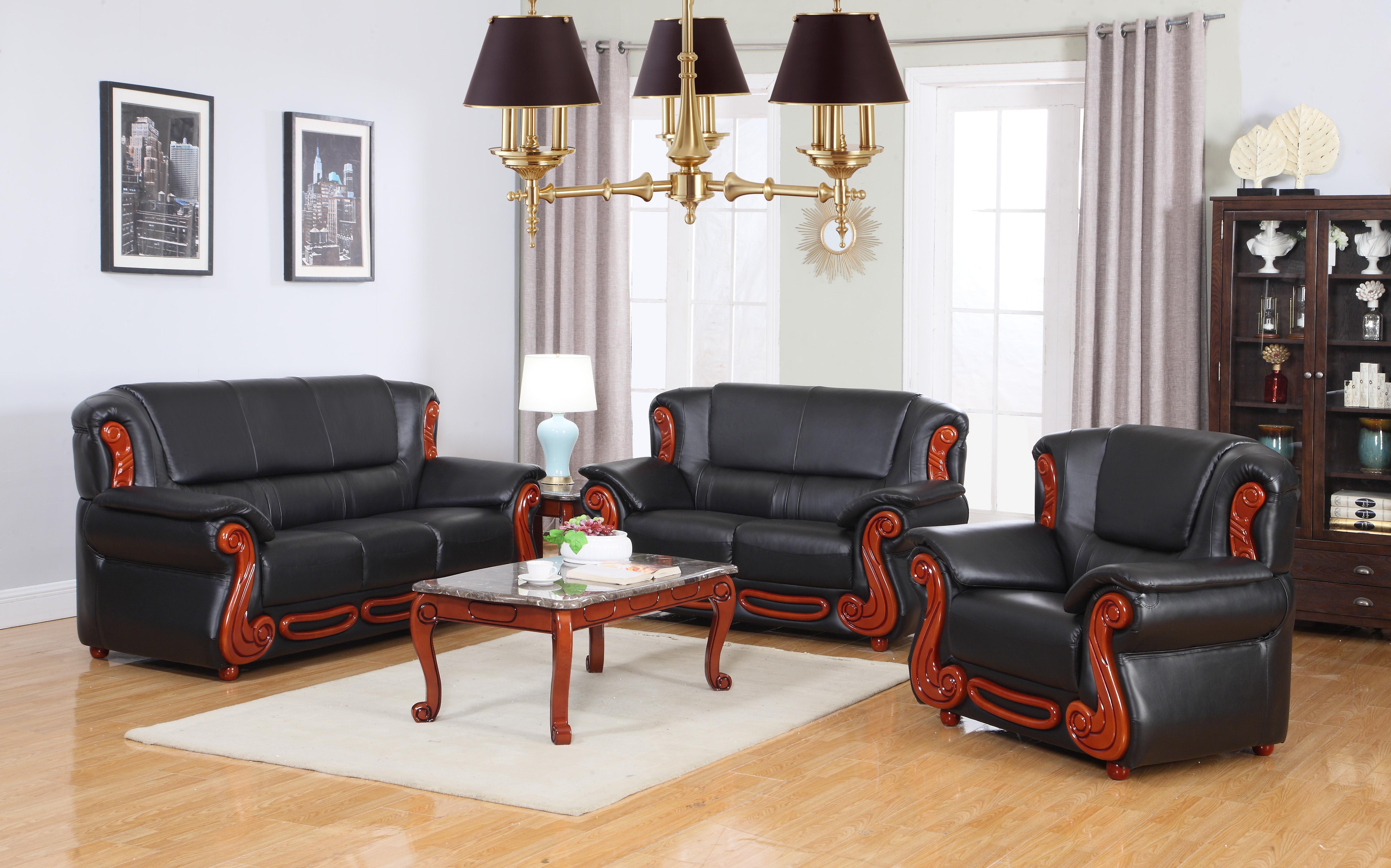 

    
Meridian 632 Bella  Black Bonded Leather Living Room Set 3Ps Traditional Classic
