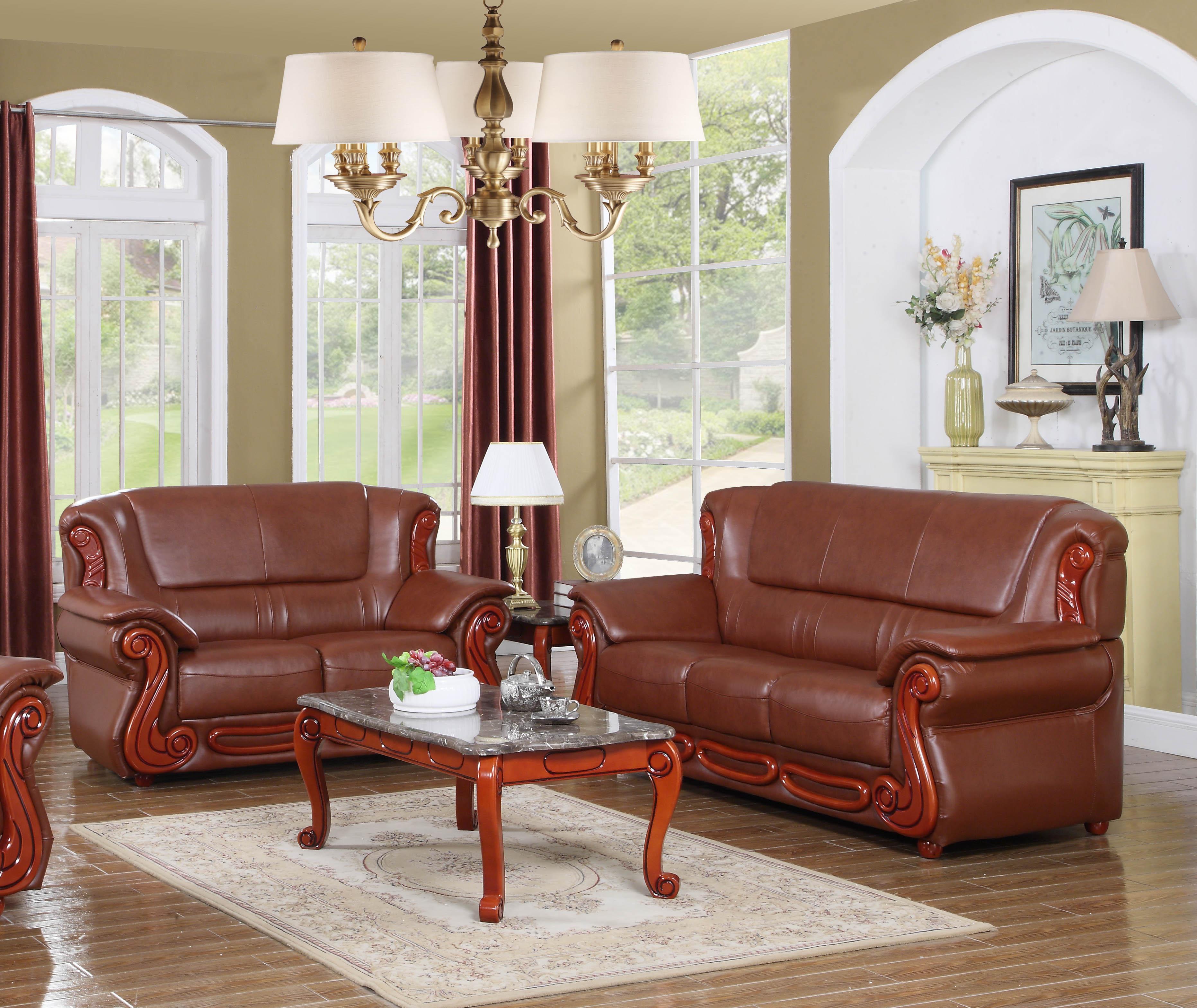 

    
Meridian 632 Bella Brown Bonded Leather Living Room Set 2Ps Traditional Classic
