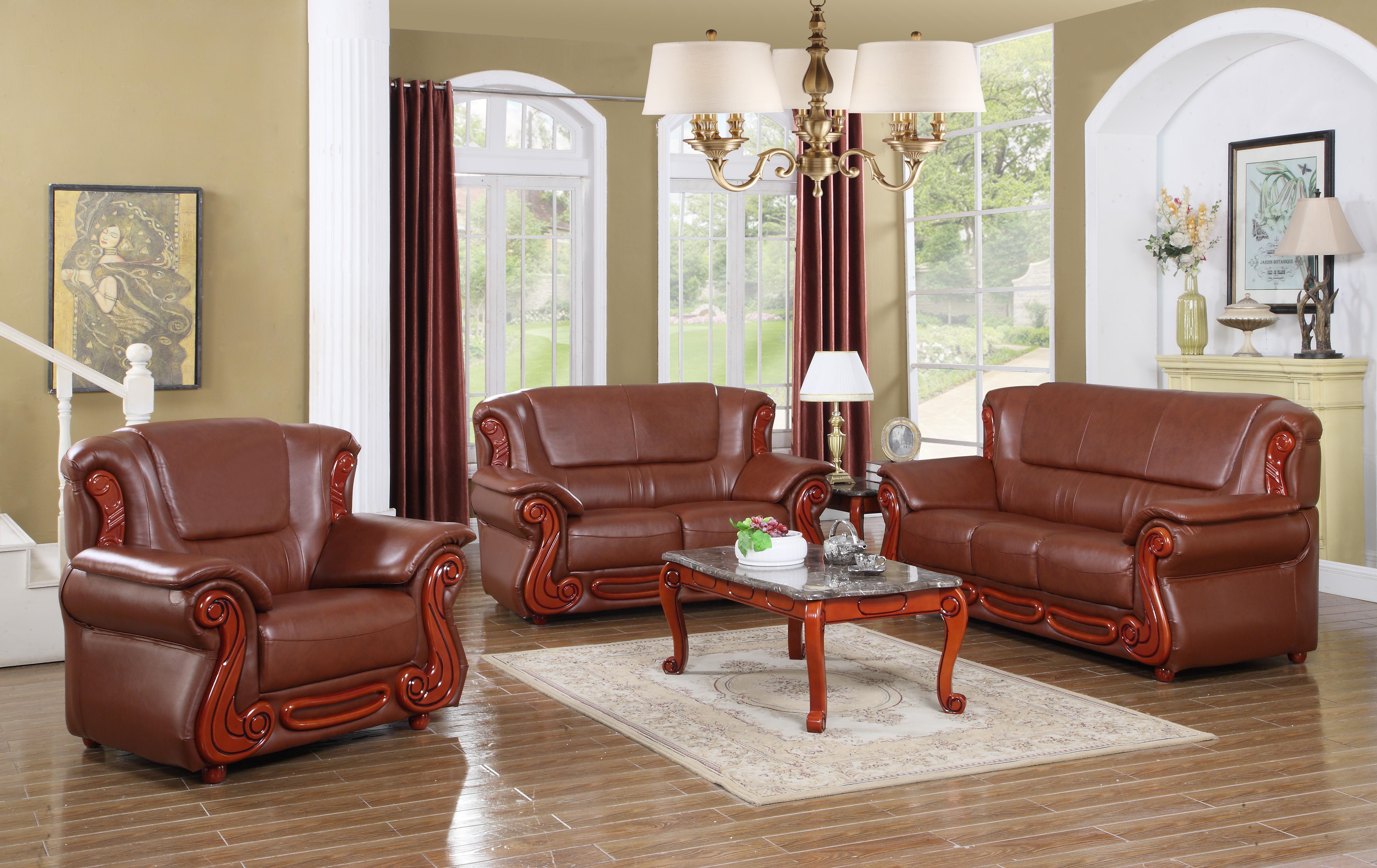 

    
Meridian 632 Bella Brown Bonded Leather Living Room Set 3Ps Traditional Classic
