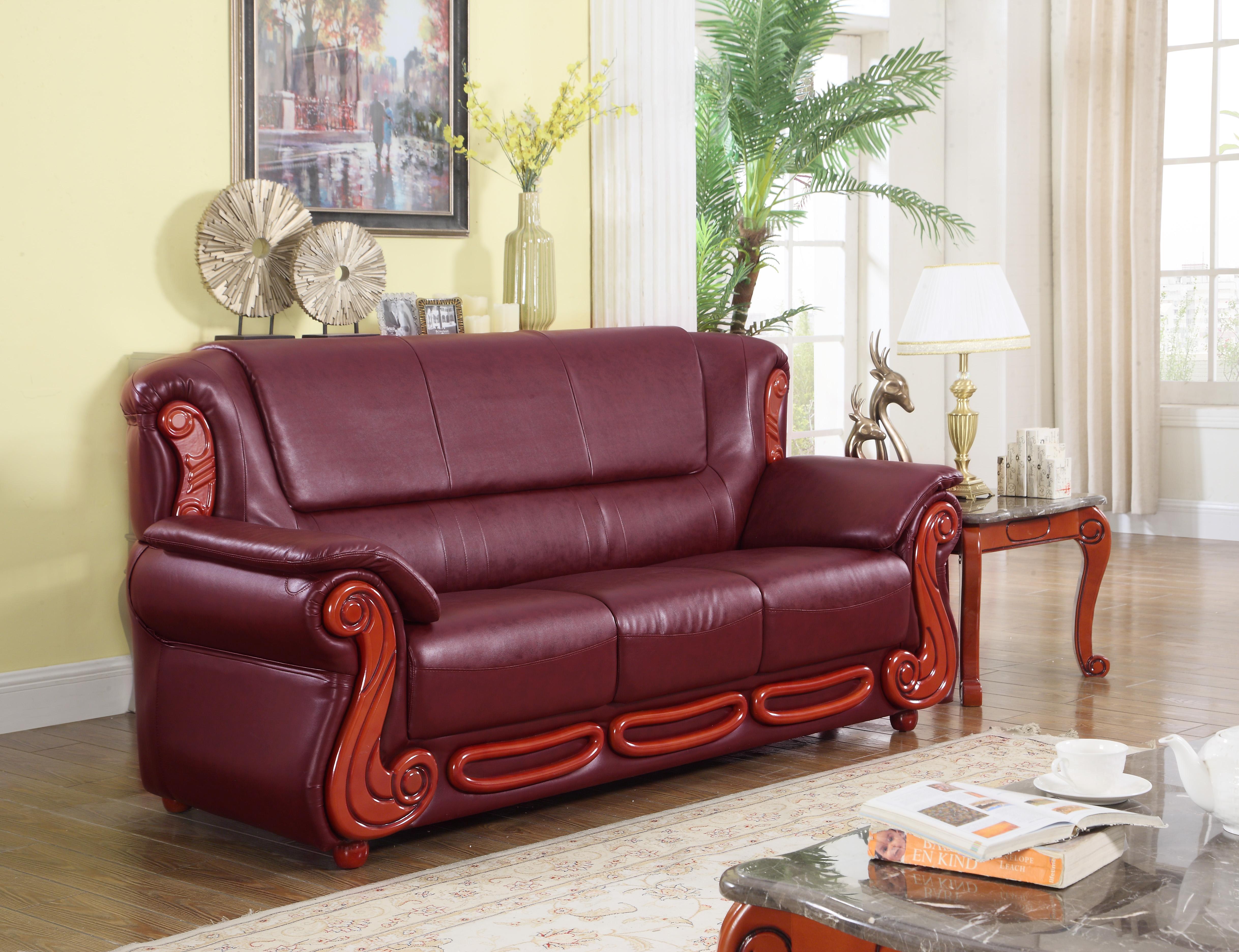 

    
Meridian 632 Bella Burgundy Bonded Leather Living Room Set 2 Traditional Classic
