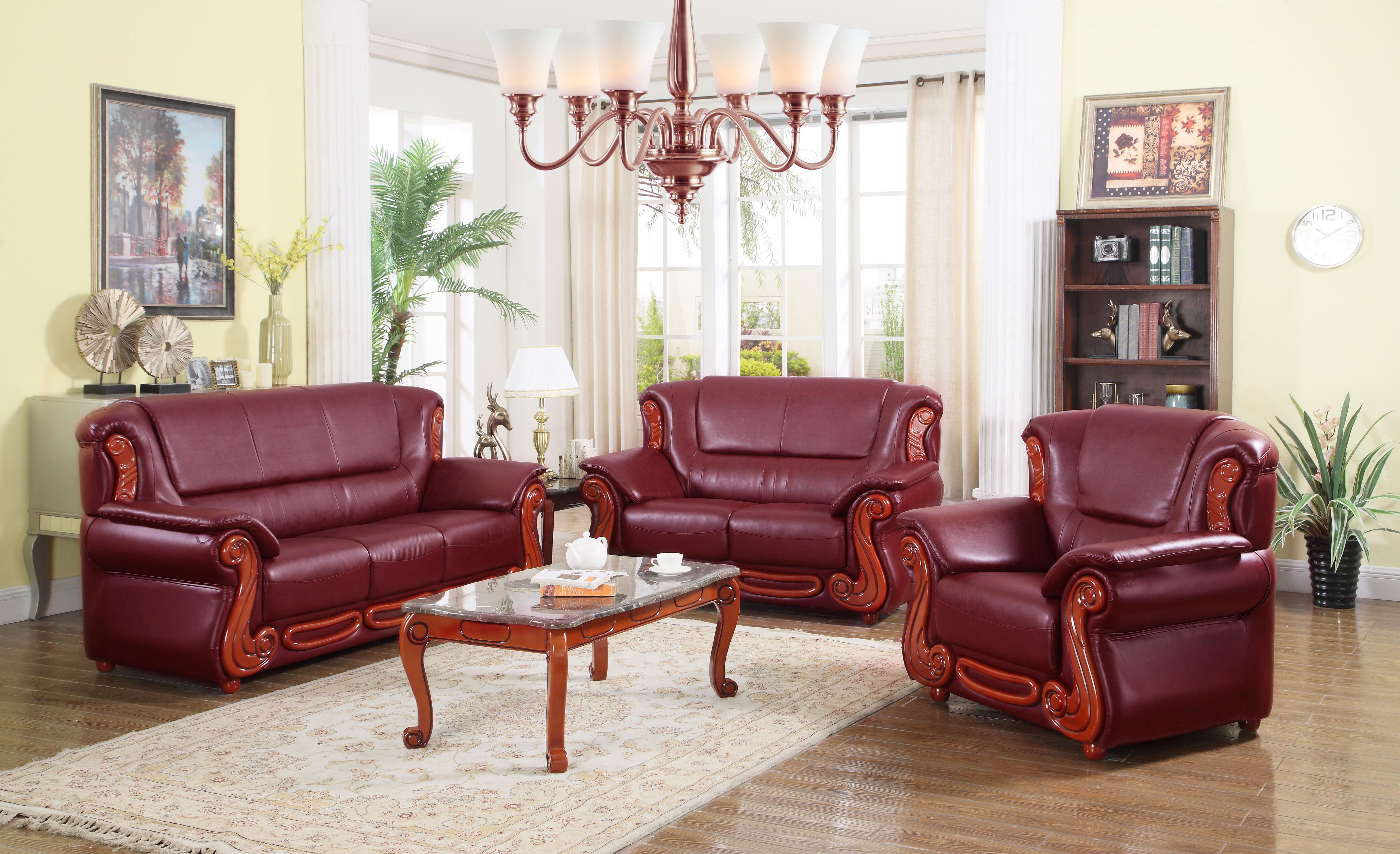 

    
Meridian 632 Bella Burgundy Bonded Leather Living Room Set 3Ps Traditional Classic
