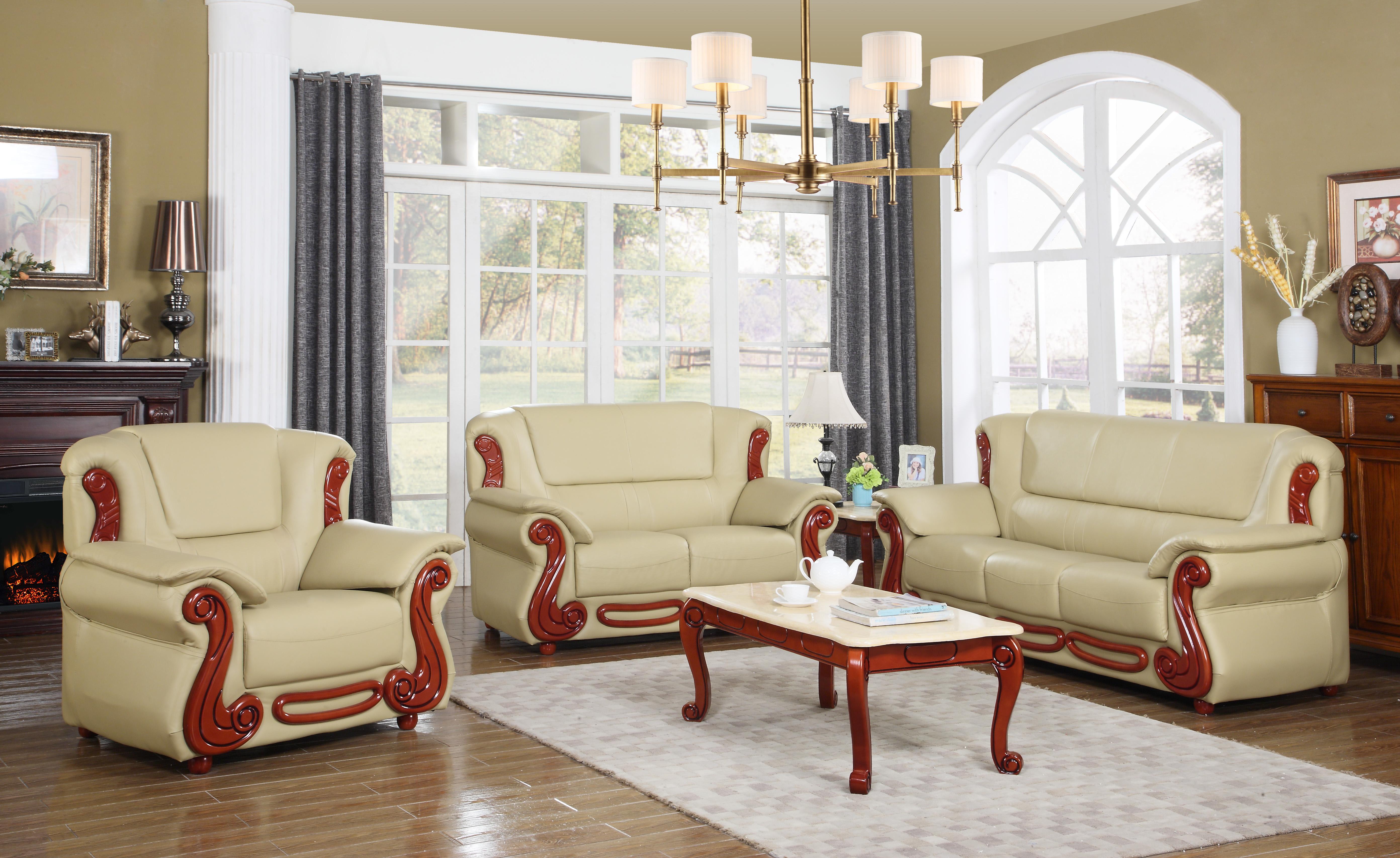 

    
Meridian 632 Bella Khaki Bonded Leather Living Room Set 3Ps Traditional Classic
