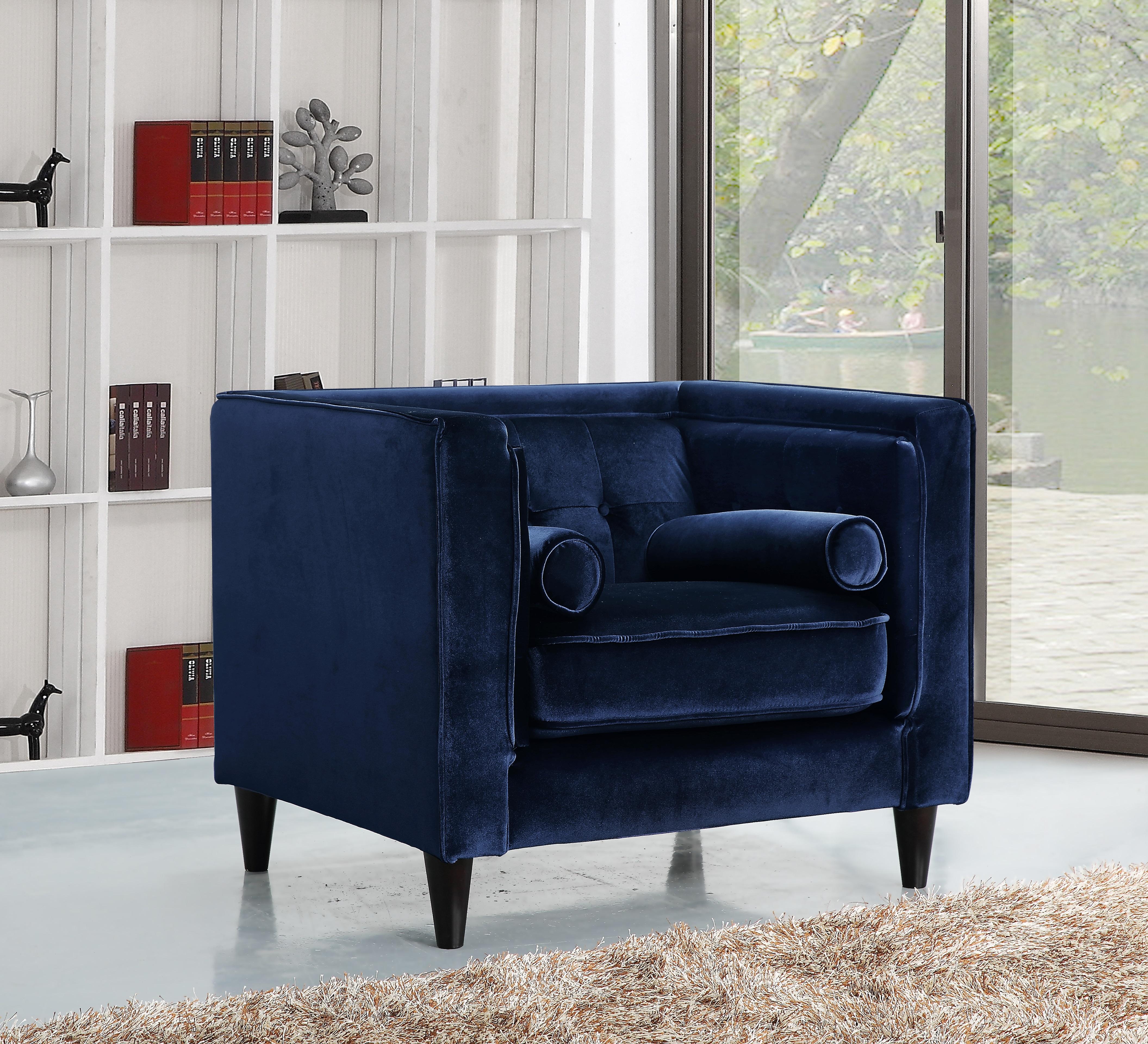 

        
00635963990800Navy Velvet Sofa Loveseat & Chair Set 3Pcs Modern Meridian Furniture 642 Taylor
