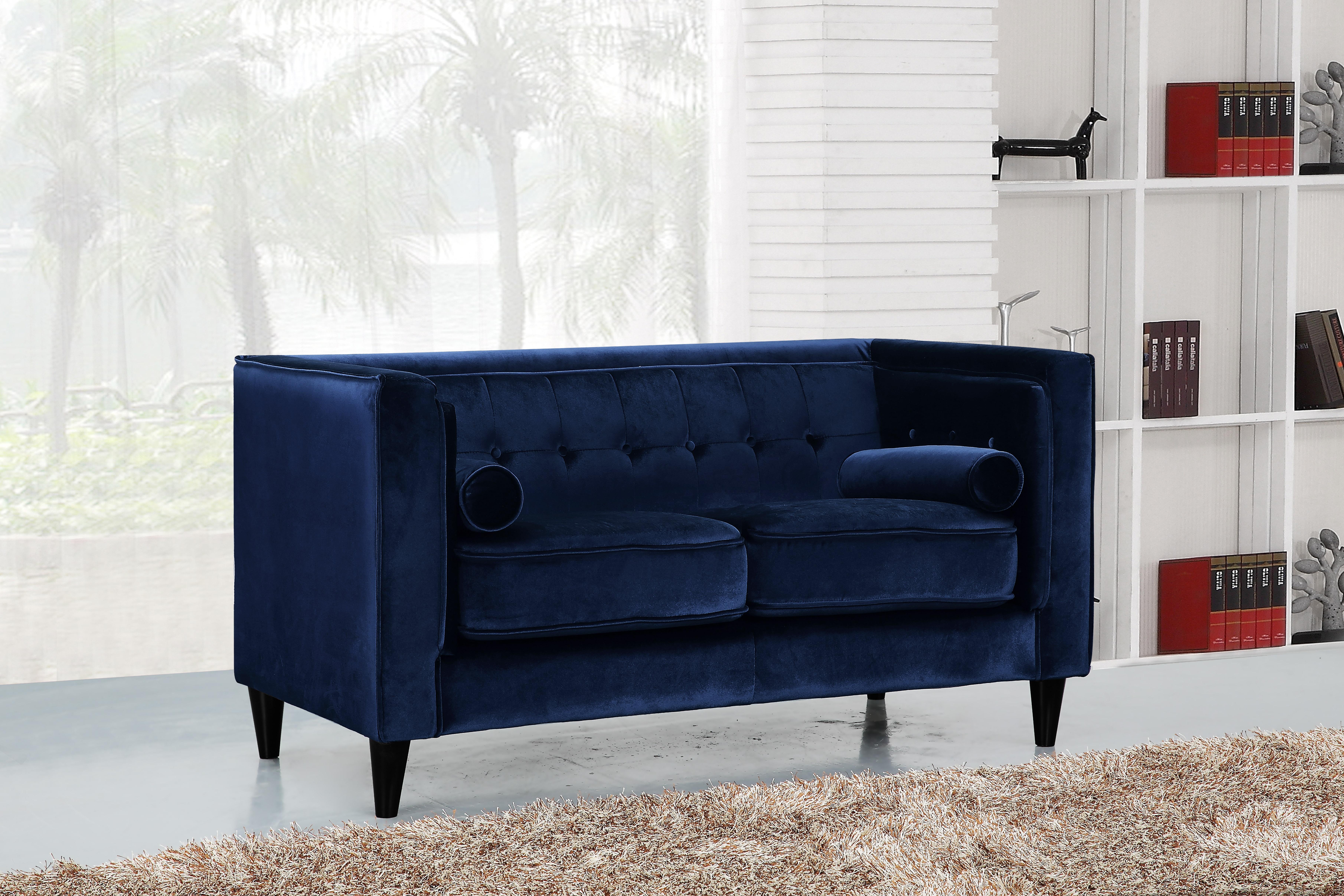

    
642Navy-Set-3 Navy Velvet Sofa Loveseat & Chair Set 3Pcs Modern Meridian Furniture 642 Taylor

