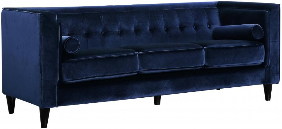 

    
Navy Velvet Sofa Loveseat & Chair Set 3Pcs Modern Meridian Furniture 642 Taylor

