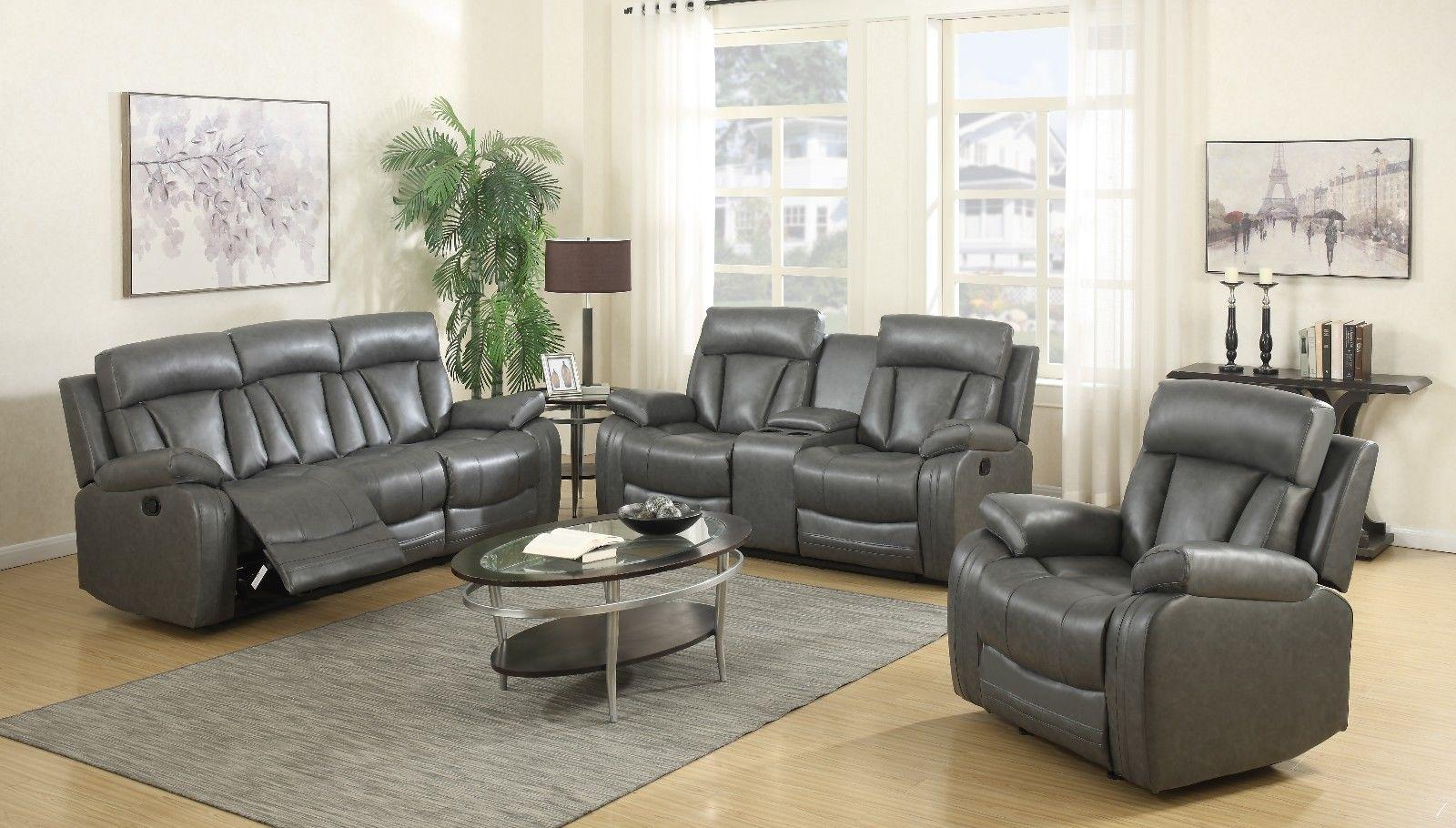 

    
Meridian 645 Avery Grey Bonded Leather Reclining Sofa Set 3Pcs Contemporary
