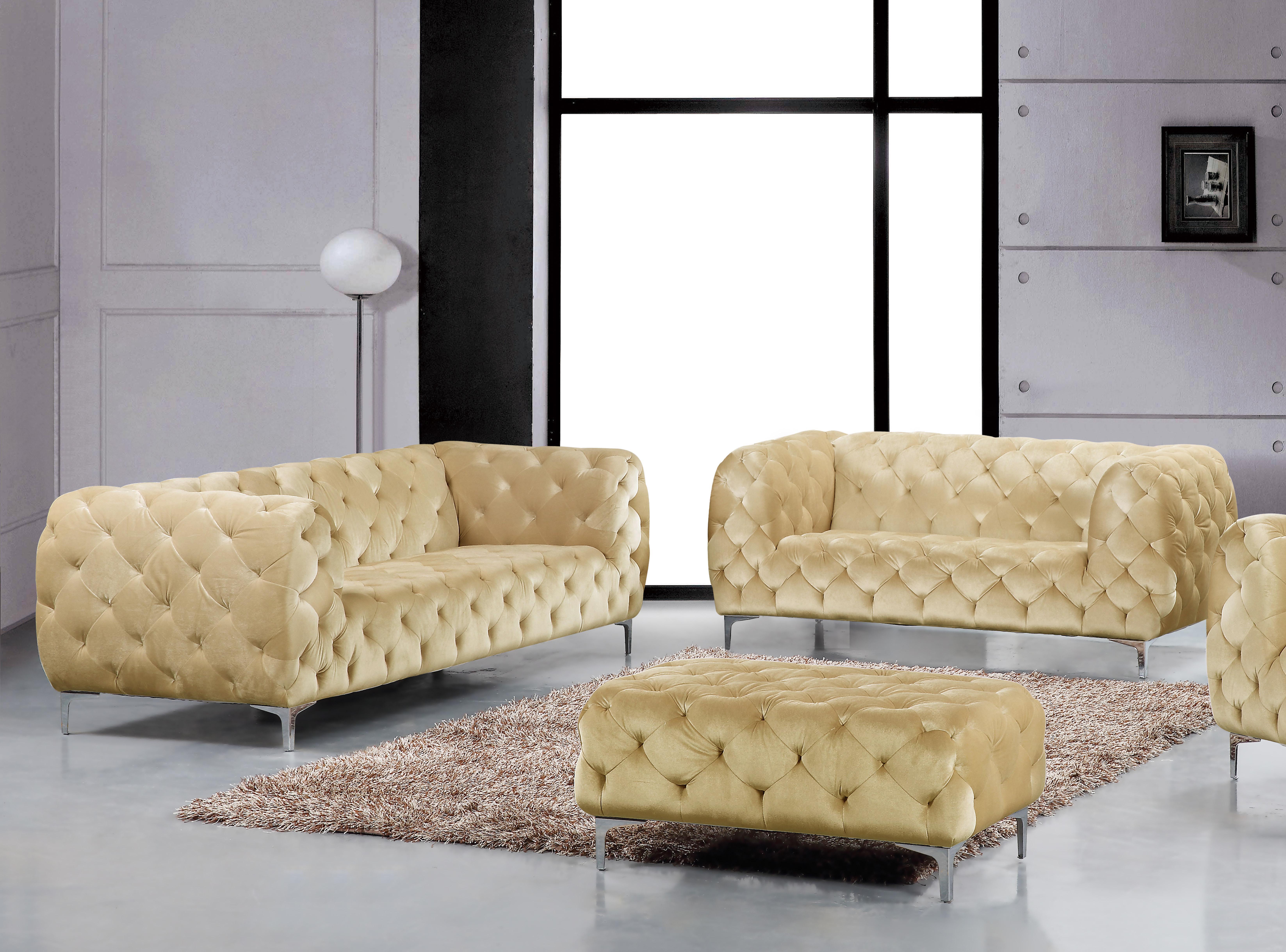 Contemporary Sofa Loveseat Mercer 646BE-S-Set-2 646BE-S-Set-2 in Beige Velvet