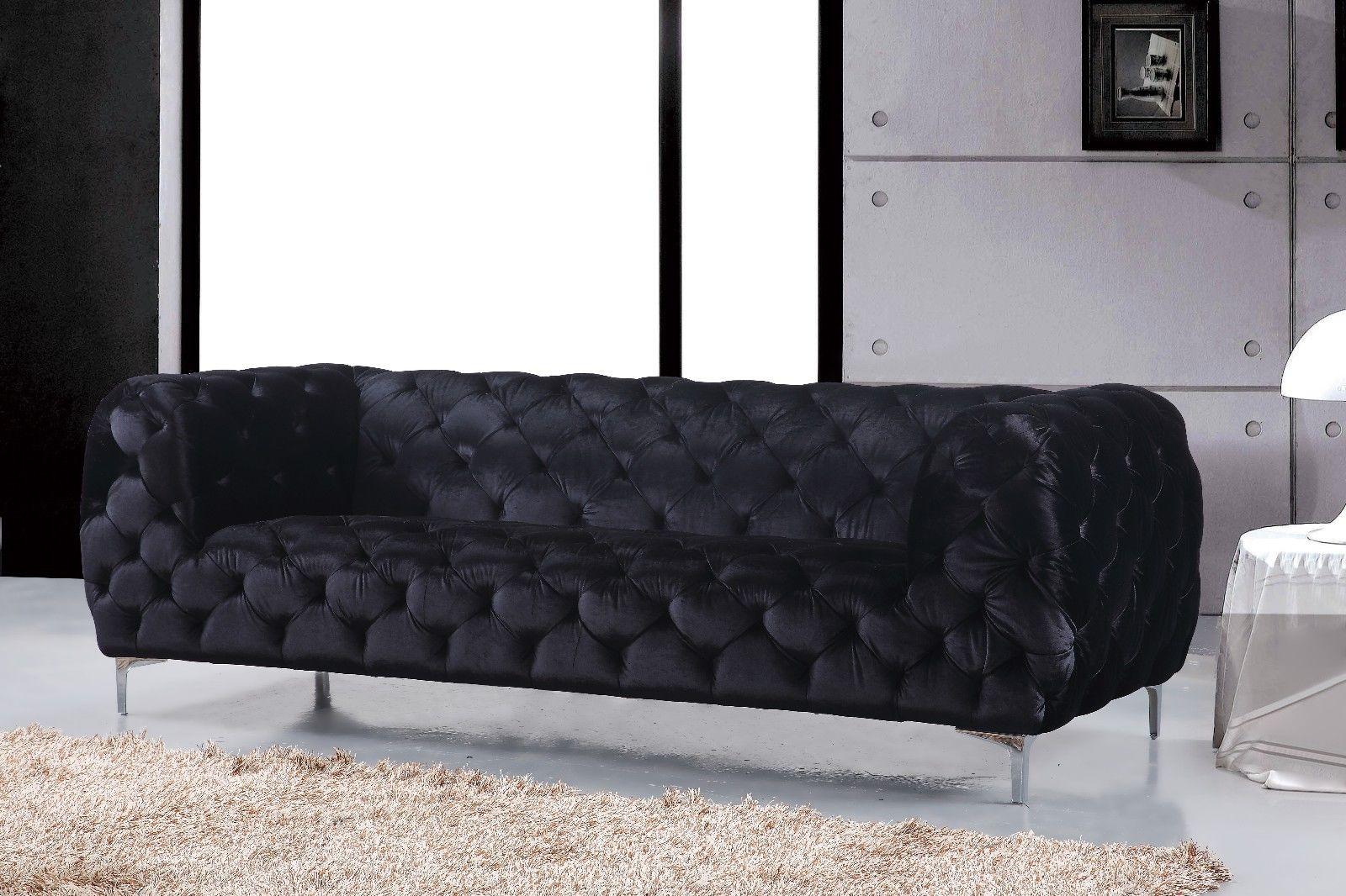 

    
Black Velvet Tufted Sofa Mercer 646BL-S Meridian Contemporary Modern
