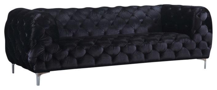 

    
Black Velvet Tufted Sofa Mercer 646BL-S Meridian Contemporary Modern
