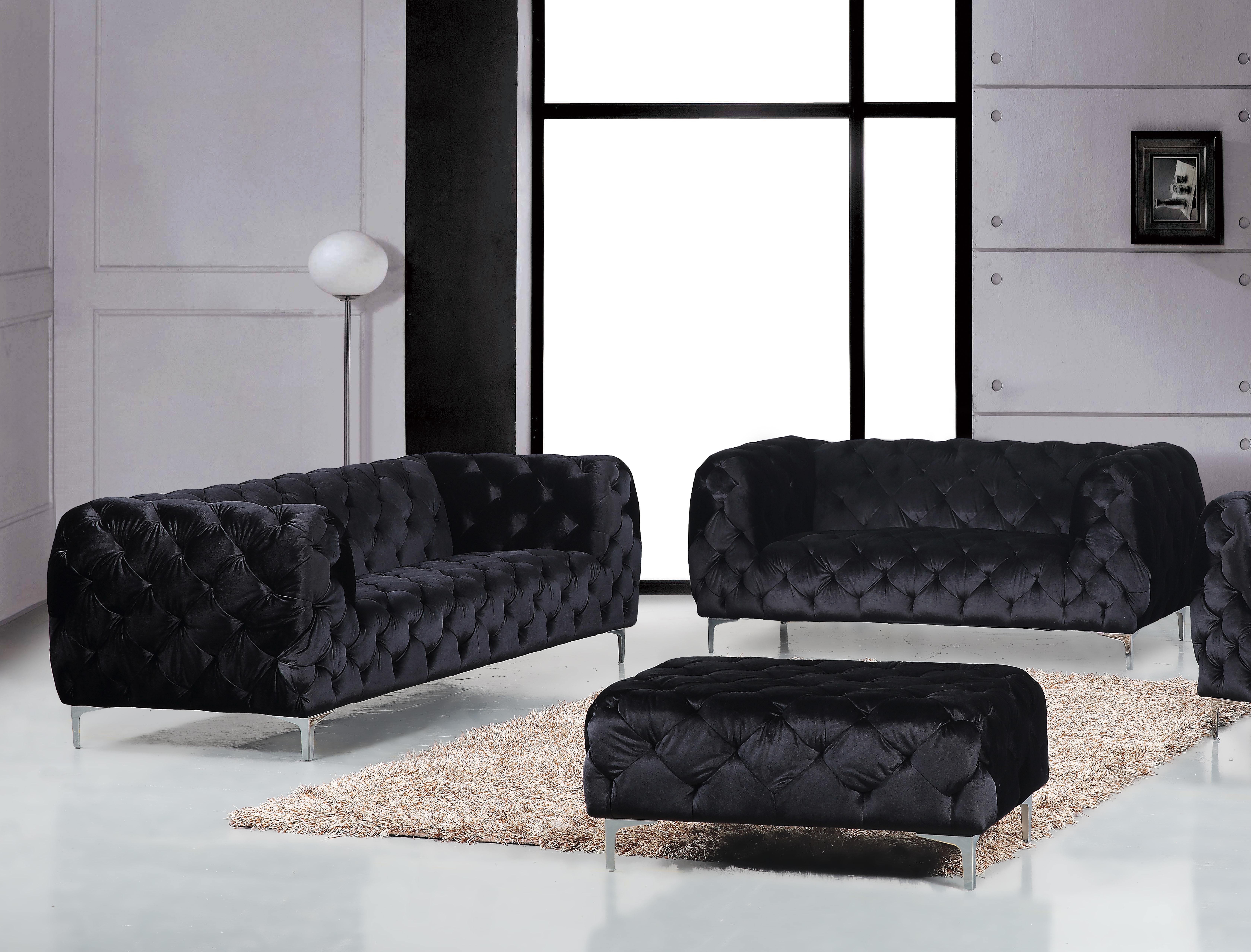 Contemporary Sofa Set Mercer 646BL-S-Set-2 646BL-S-Set-2 in Black Velvet
