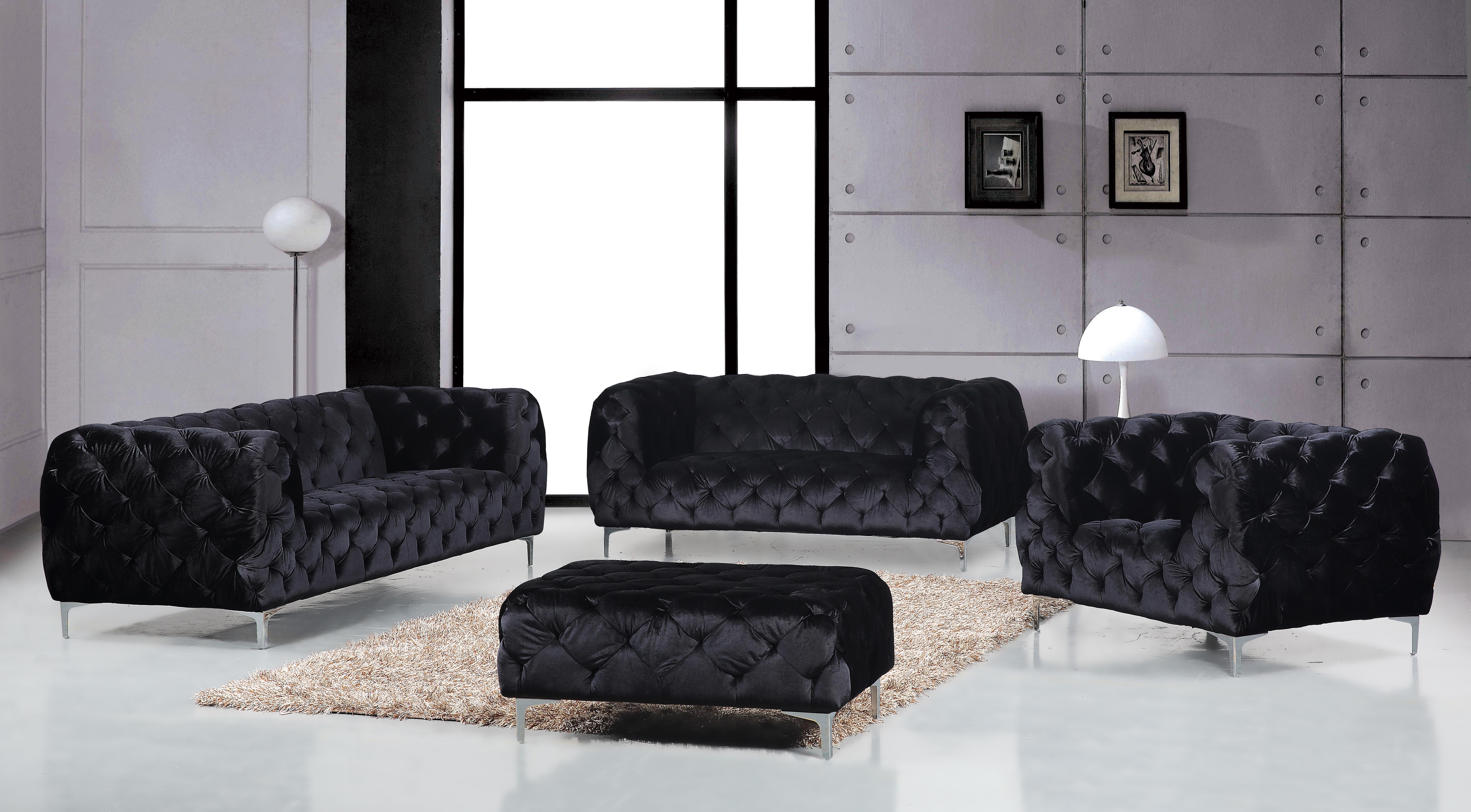 

    
Black Velvet Tufted Sofa Set 3Pcs Mercer 646BL-S Meridian Contemporary Modern
