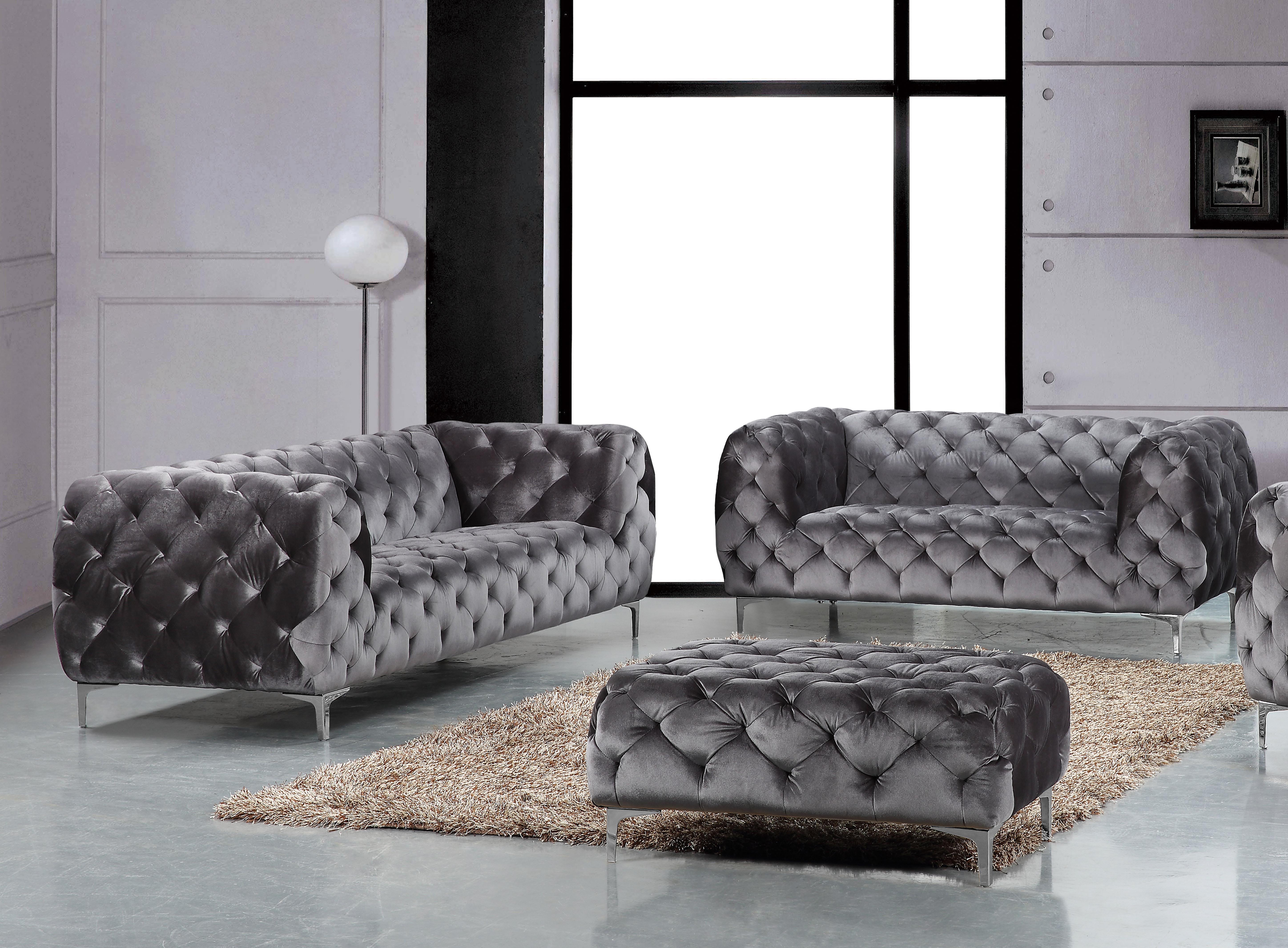 

    
Grey Velvet Tufted Sofa Set 2Pcs Mercer 646GRY-S Meridian Modern Contemporary
