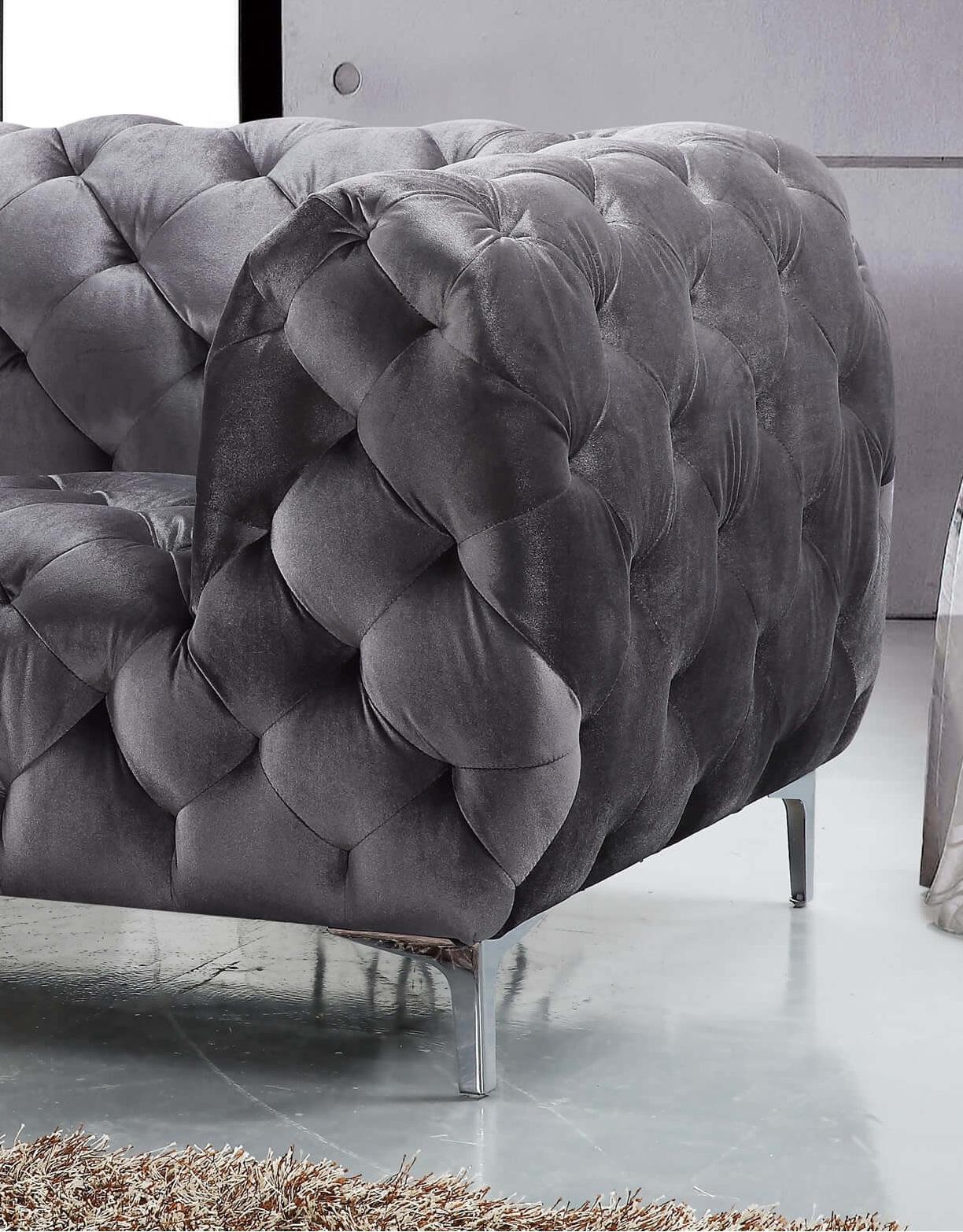 

    
 Order  Grey Velvet Tufted Sofa Set 3Pcs Mercer 646GRY-S Meridian Contemporary
