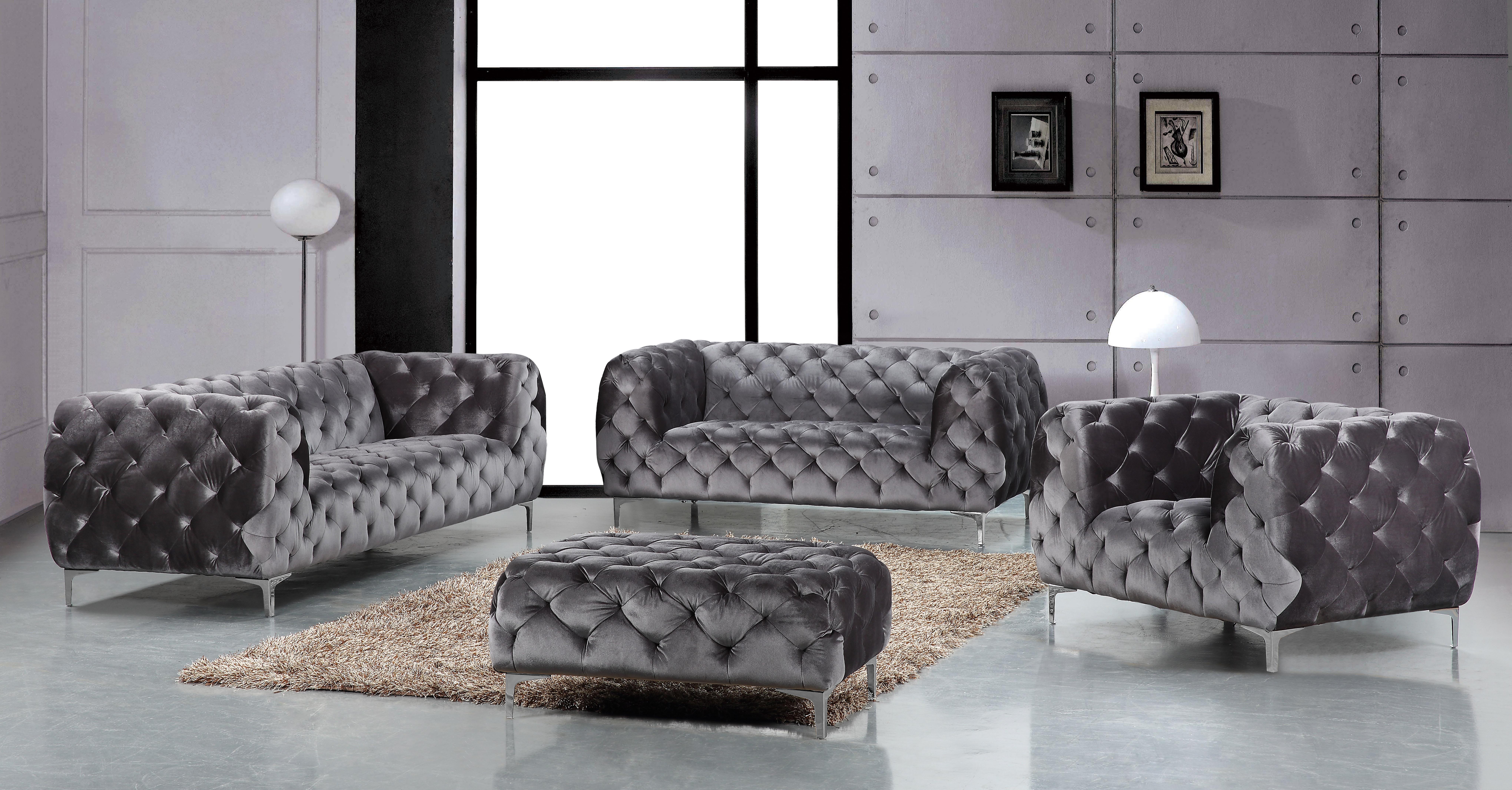 

    
Grey Velvet Tufted Sofa Set 3Pcs Mercer 646GRY-S Meridian Contemporary
