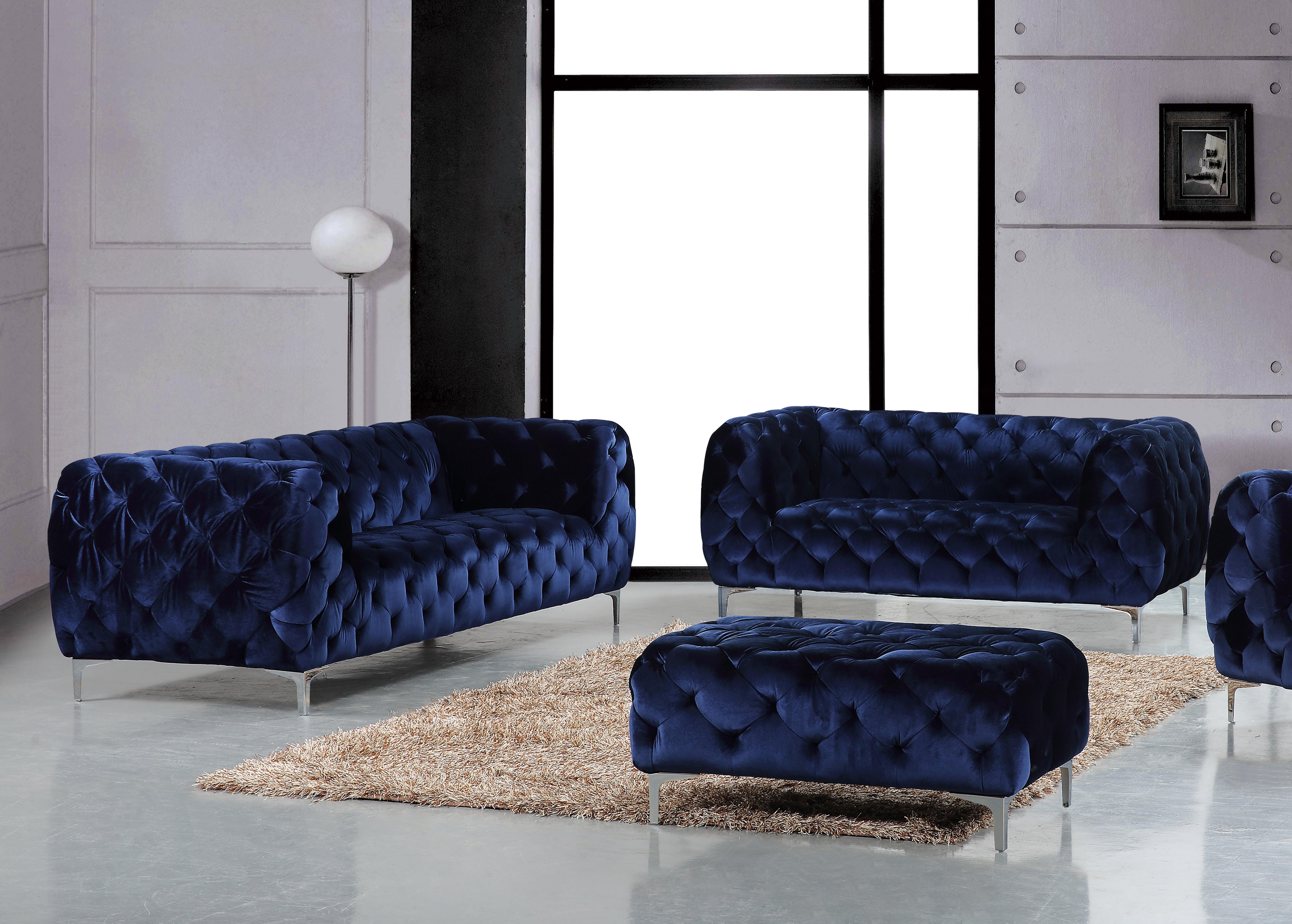 

    
Navy Velvet Tufted Sofa Set 2Pcs Mercer 646Navy-S Meridian Modern Contemporary
