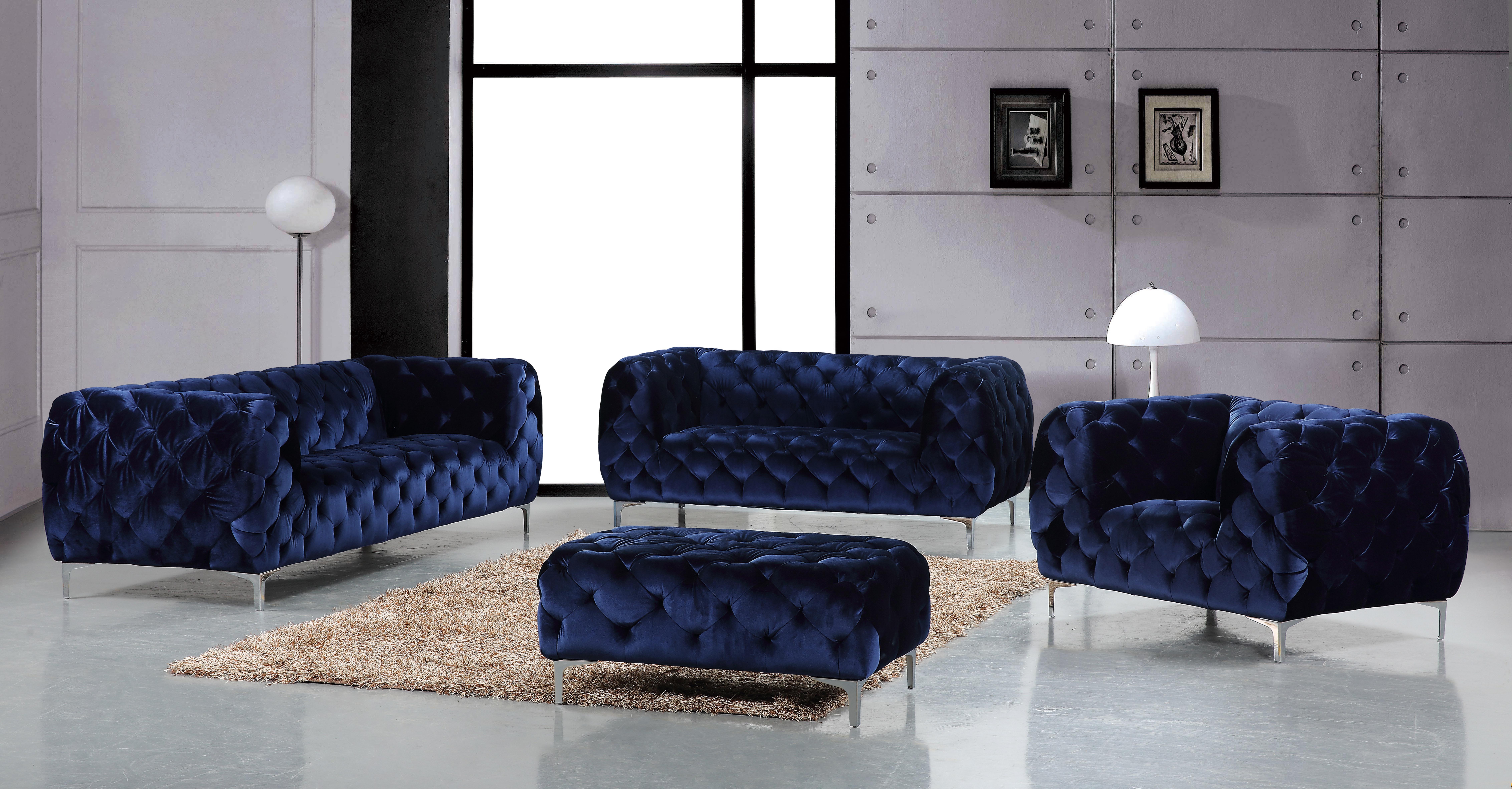 

    
Navy Velvet Tufted Sofa Set 3Pcs Mercer 646Navy-S Meridian Contemporary
