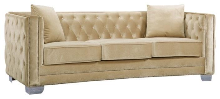 

    
Beige Velvet Button Tufted Sofa Modern Meridian Furniture 648 Reese
